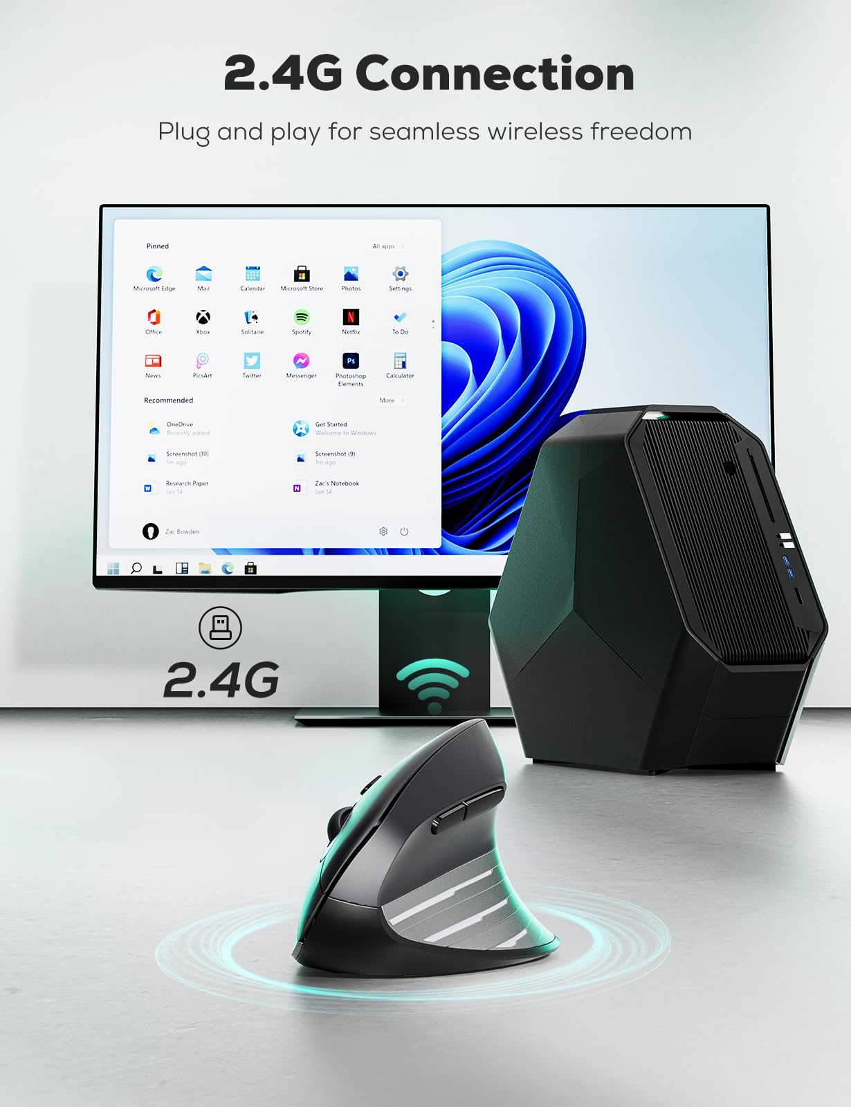 Nulea M513 Wireless Vertical Ergonomic Mouse - 2.4G USB, Adjustable DPI (800/1200/1600), 5-Button Design for Carpal Tunnel Relief | Perfect for Office, Gaming & Graphic Design on Windows/Mac PCs & Laptops