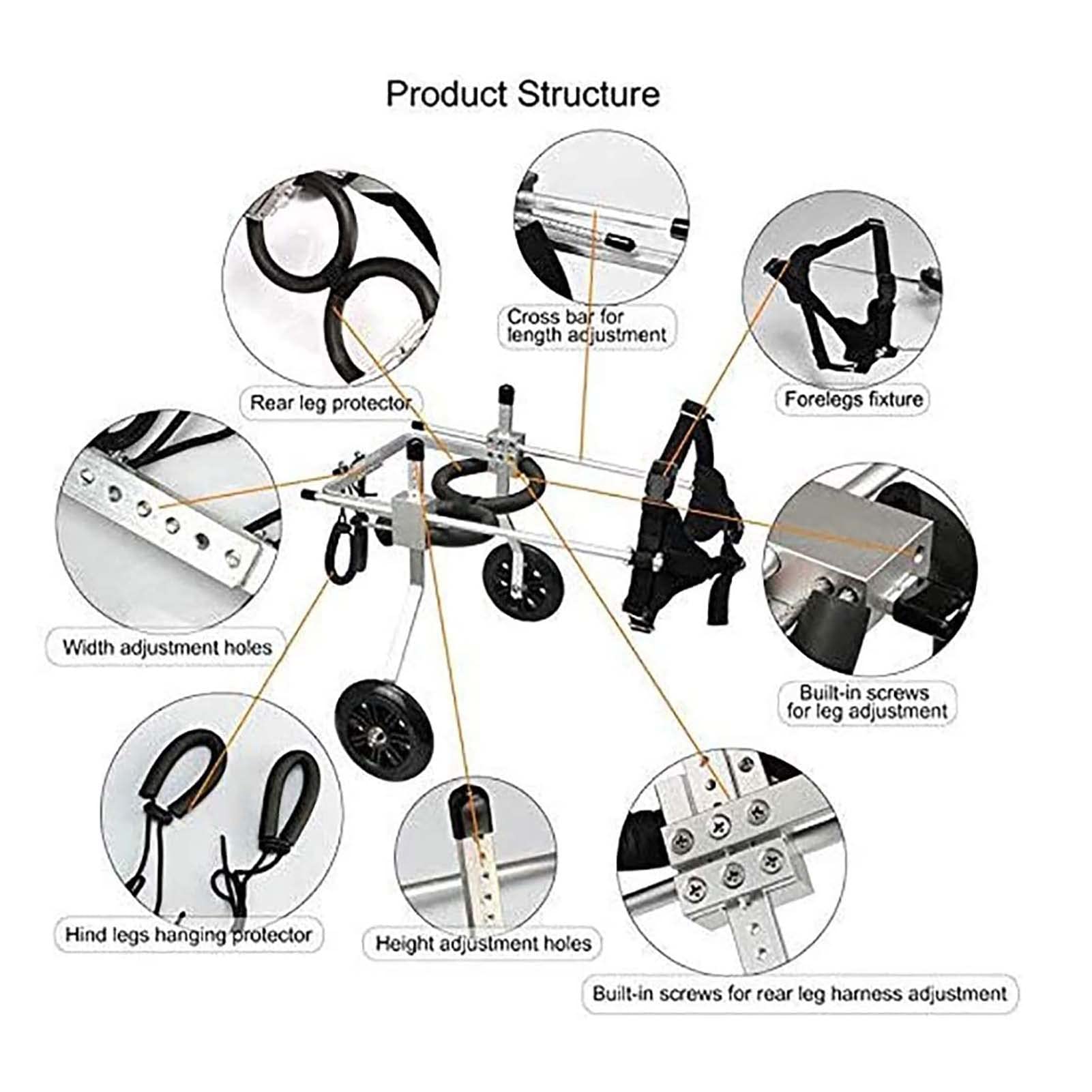 Adjustable Dog Wheelchair for Disabled Pets - 2 Wheel Rear Leg Support Stroller for Rehabilitation Training & Mobility Aid - Perfect for Injured, Elderly, or Paralyzed Dogs - Indoor & Outdoor Use