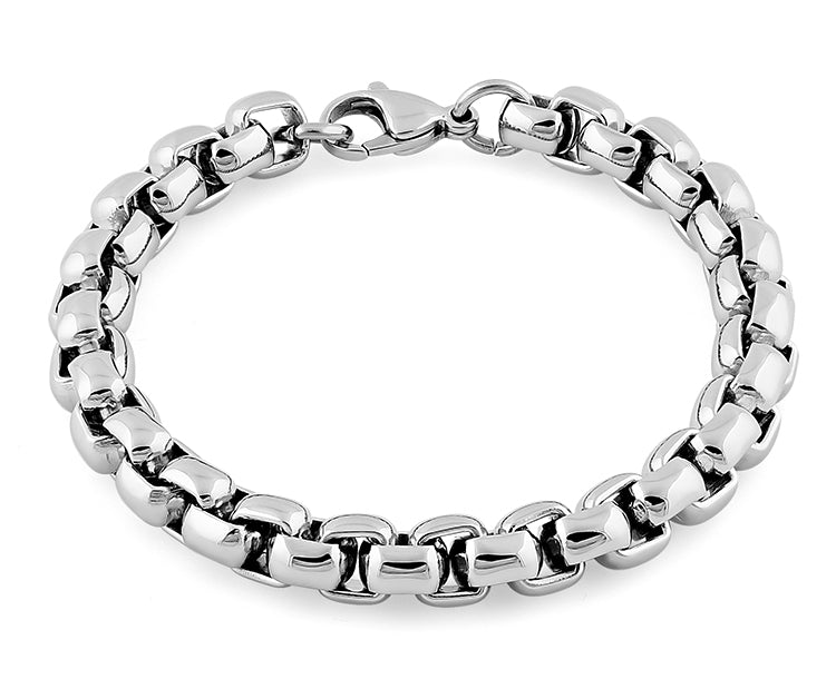 Stainless Steel Rounded Box Link Bracelet for Women - Elegant Minimalist Jewelry for Everyday Wear, Gifts & Special Occasions