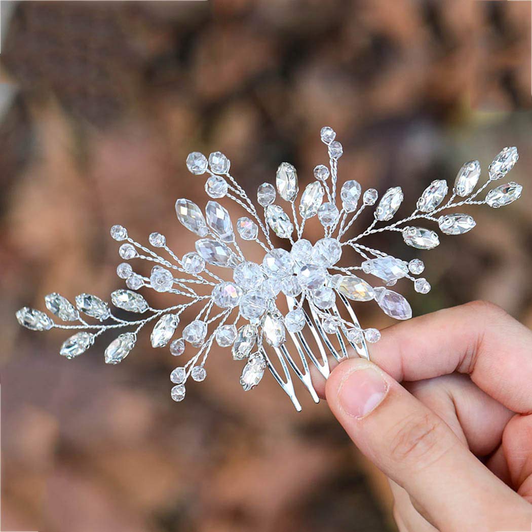 Crystal Bridal Hair Comb for Wedding - Silver Floral Hair Accessories for Women & Girls