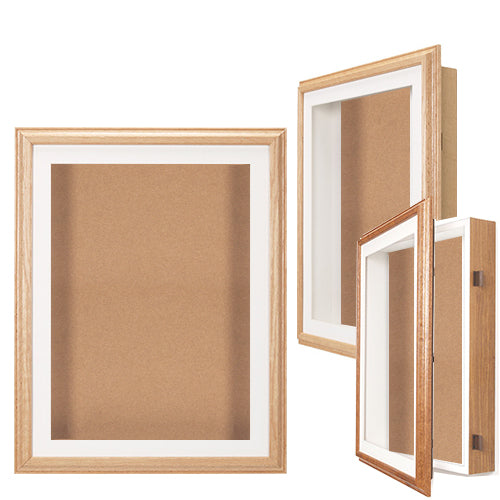 36x36 Oak Wood Framed Cork Board with SwingFrame Designer Display Case - 2 Inch Depth for Office, Home Decor & Bulletin Board Organization