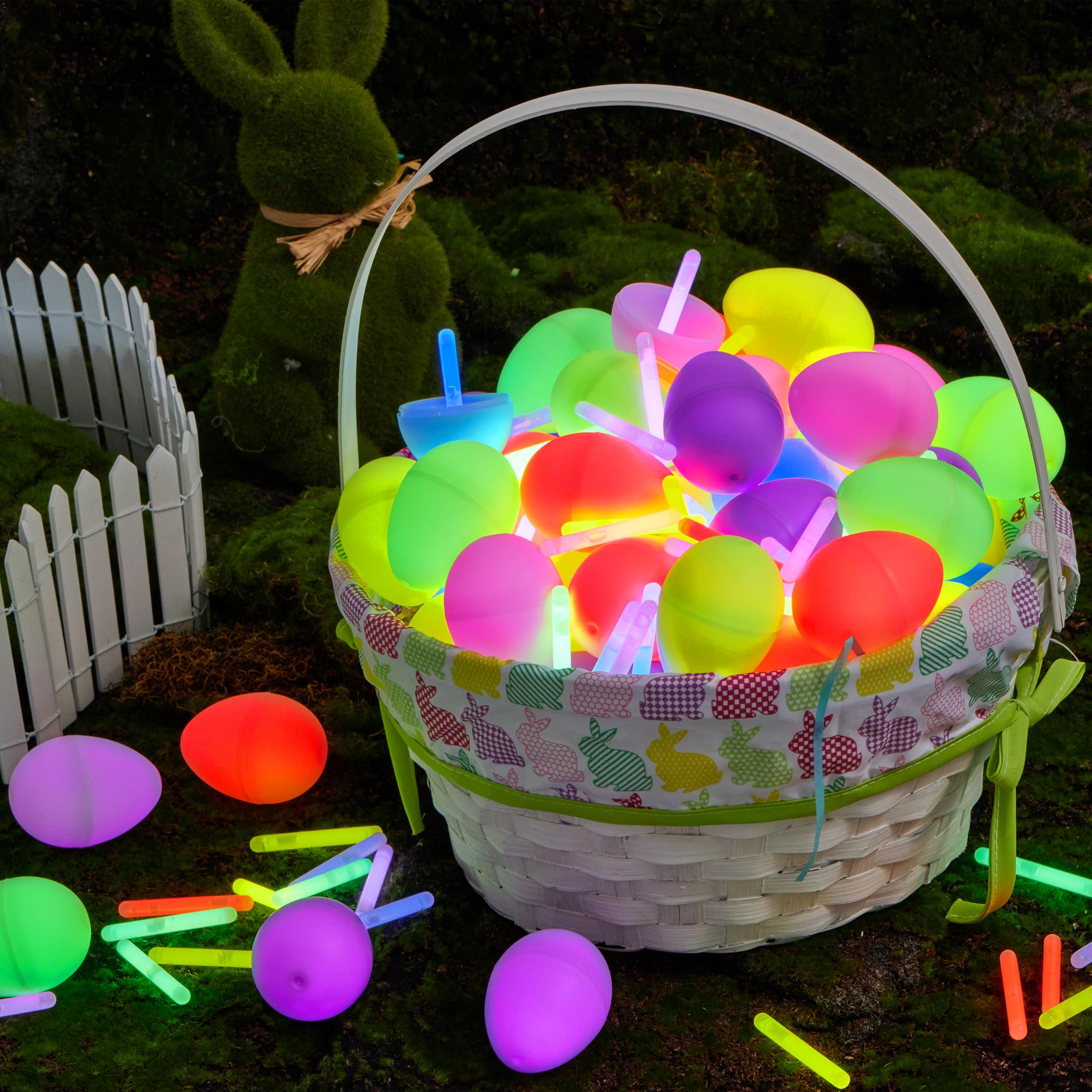 JOYIN 200-Piece Easter Eggs with 300 Glow Sticks - Glow in the Dark Easter Basket Fillers for Kids, Easter Egg Hunt Party Supplies, Classroom Decorations - Perfect for Easter Celebrations, Birthday Parties & Nighttime Activities