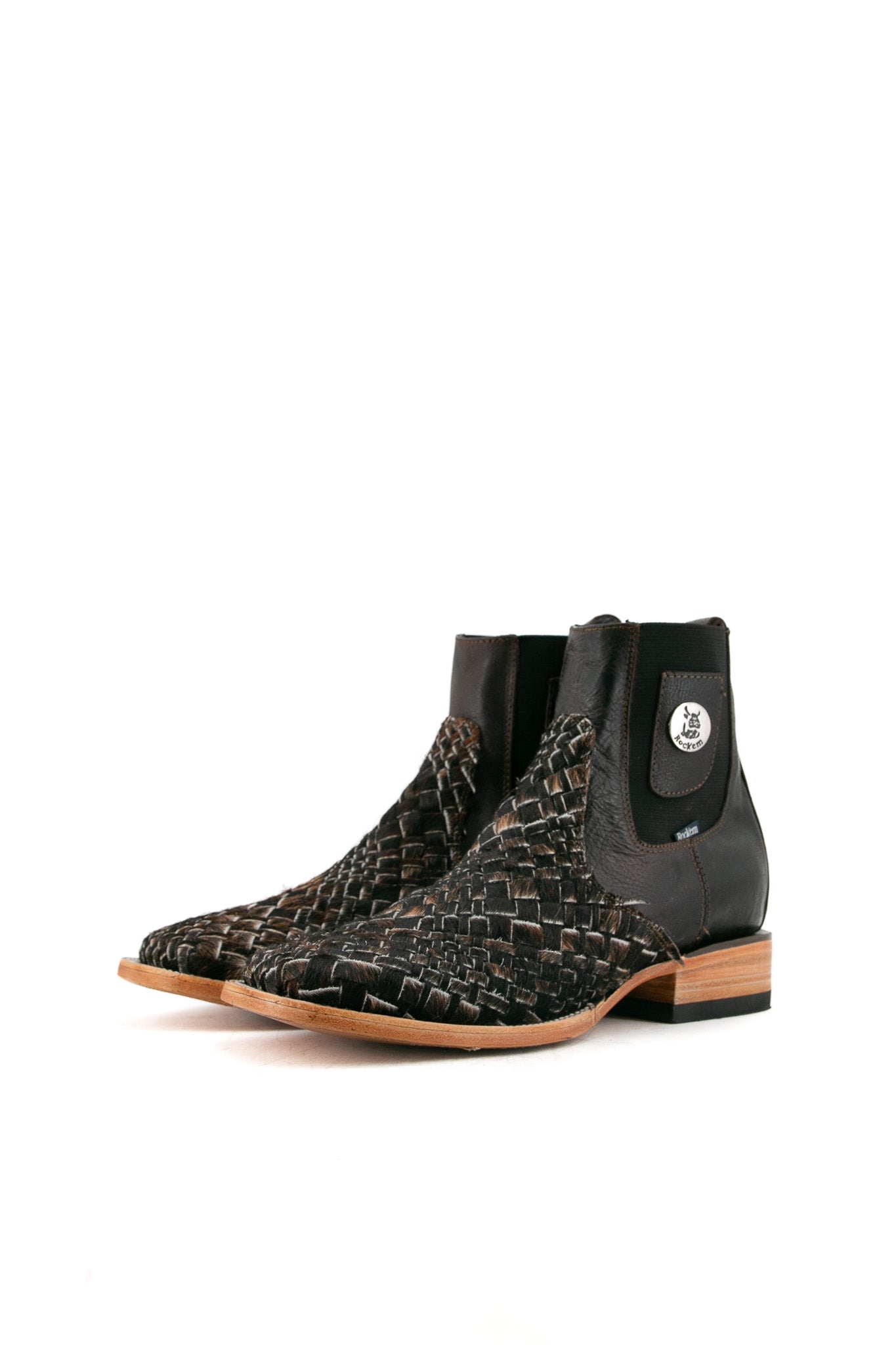 Men's Woven Cowhide Square Toe Ankle Boots - Size 8 (Box EM50) | Comfortable & Stylish Western Boots for Casual Wear, Outdoor Adventures & Country Fashion