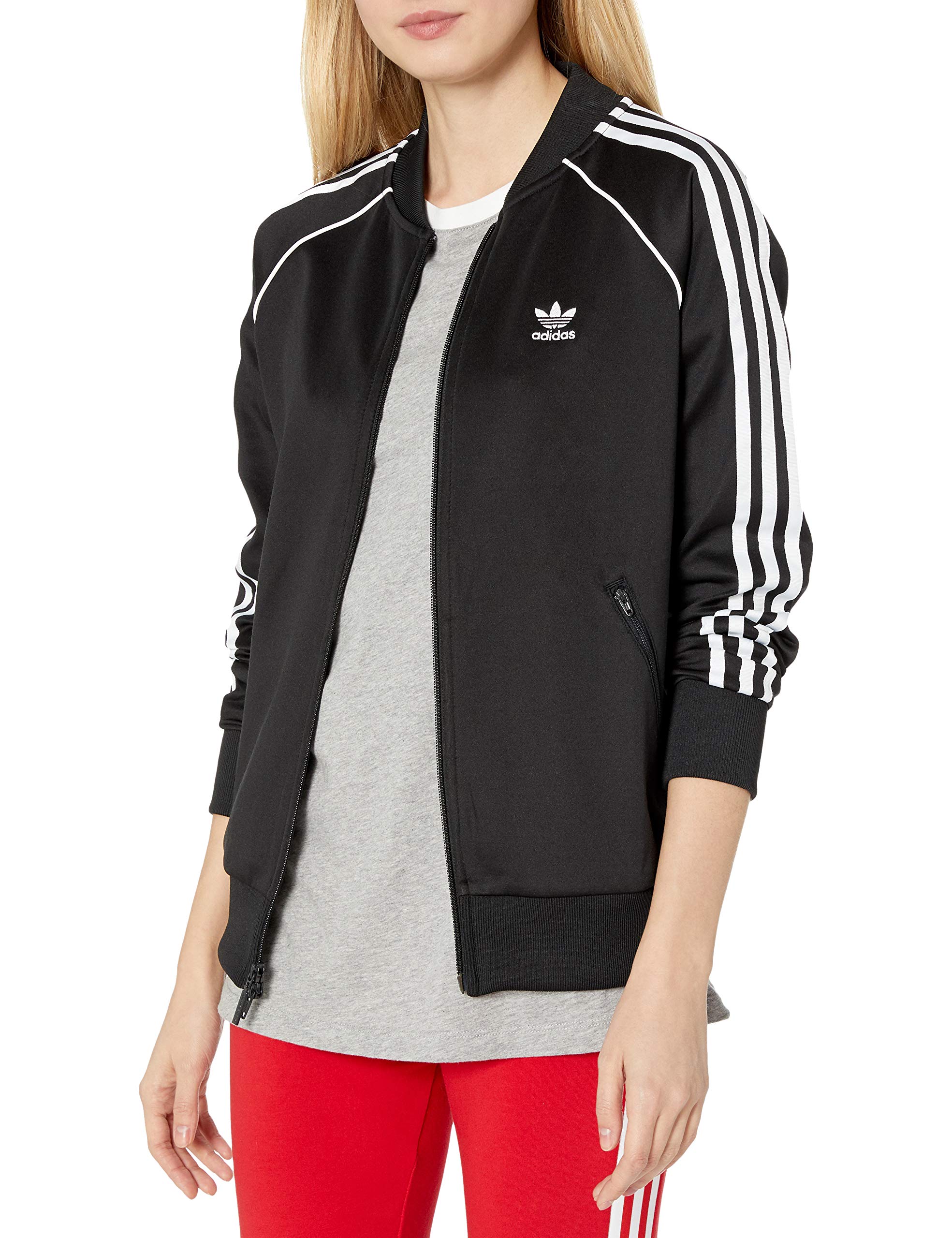 adidas Originals Women's Super Track Jacket - Black & White Athletic Top for Running, Gym & Casual Wear | Size XL | Lightweight Comfort & Stylish Design