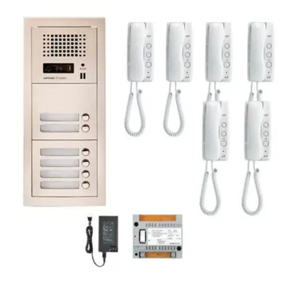 Aiphone GT-6H 6 Apartment Multi-Tenant Audio Intercom System with Handset (GT-1D) - Secure Entry Solution for Multi-Unit Buildings & Apartment Complexes