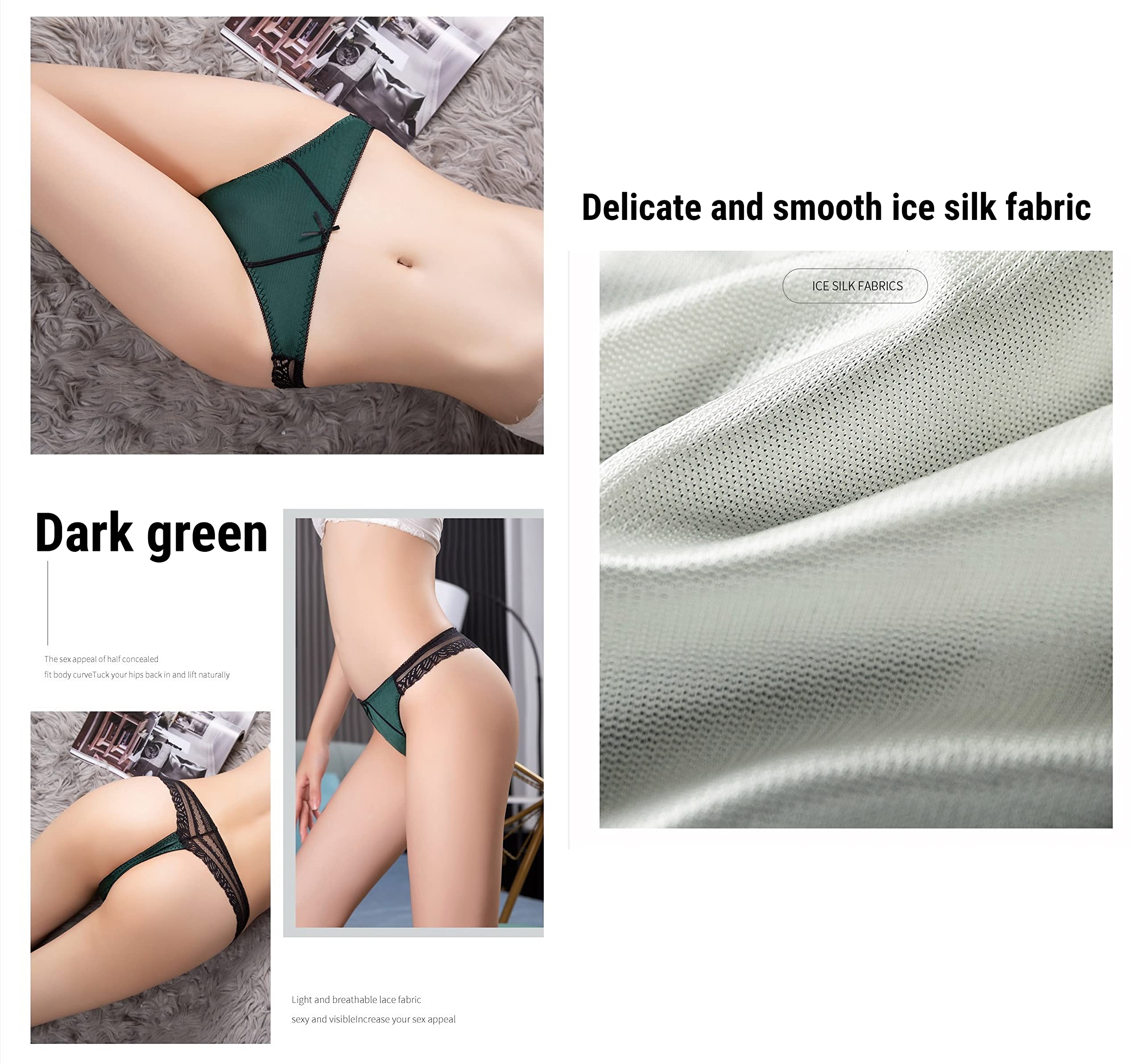 5 Pack Women's Sexy Lace Thongs - T-back Bikini Panties in Ice Silk Fabric for Yoga, Sports & Fitness | Comfortable Underwear for Workout, Daily Wear & Intimate Occasions