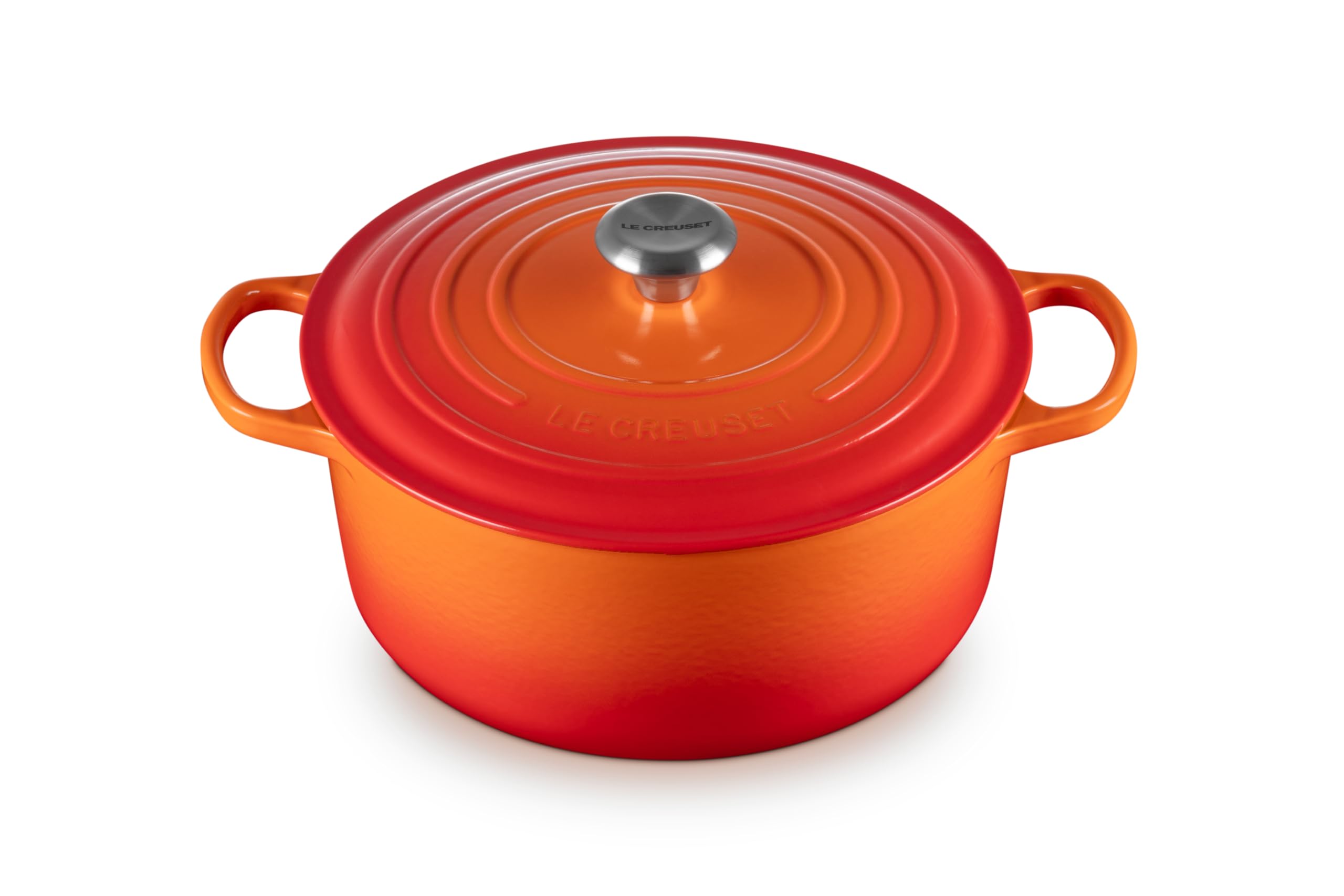 Le Creuset Enameled Cast Iron Signature Round Dutch Oven 7.25 Quart - Flame Red - Premium Cookware for Braising, Stewing & Baking - Perfect for Soups, Casseroles & Family Dinners