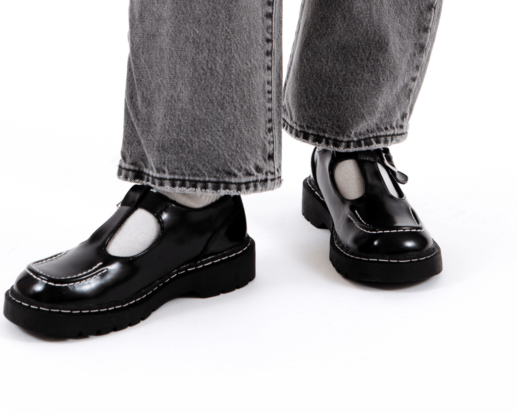 Black Leather T-Bar Mary Jane Shoes for Women - Classic Comfortable Flats for Work, Office & Casual Wear