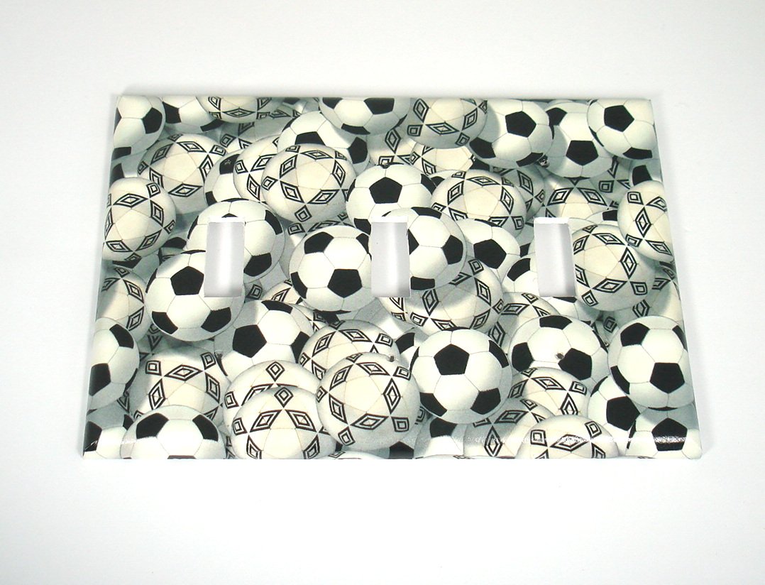 Triple Toggle Light Switch Cover - Soccer Themed (218T) - Perfect for Kids' Rooms, Game Rooms & Sports Decor