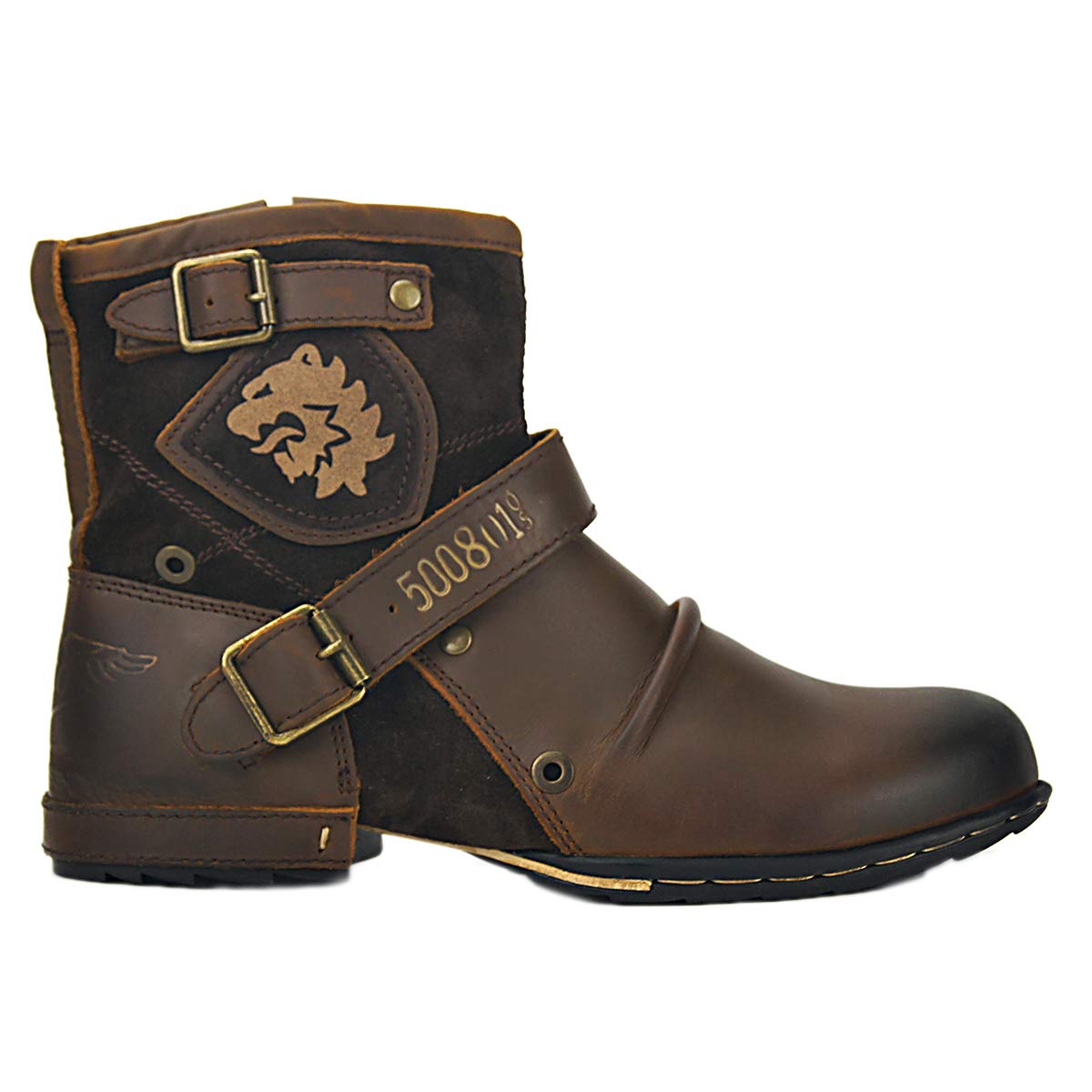 OSSTONE Men's Fashion Moto Boots - Leather Zipper-Up Chukka Casual Shoes OS-5008-1-ABNH | Perfect for Motorcycle Riding, Urban Streetwear & Everyday Wear