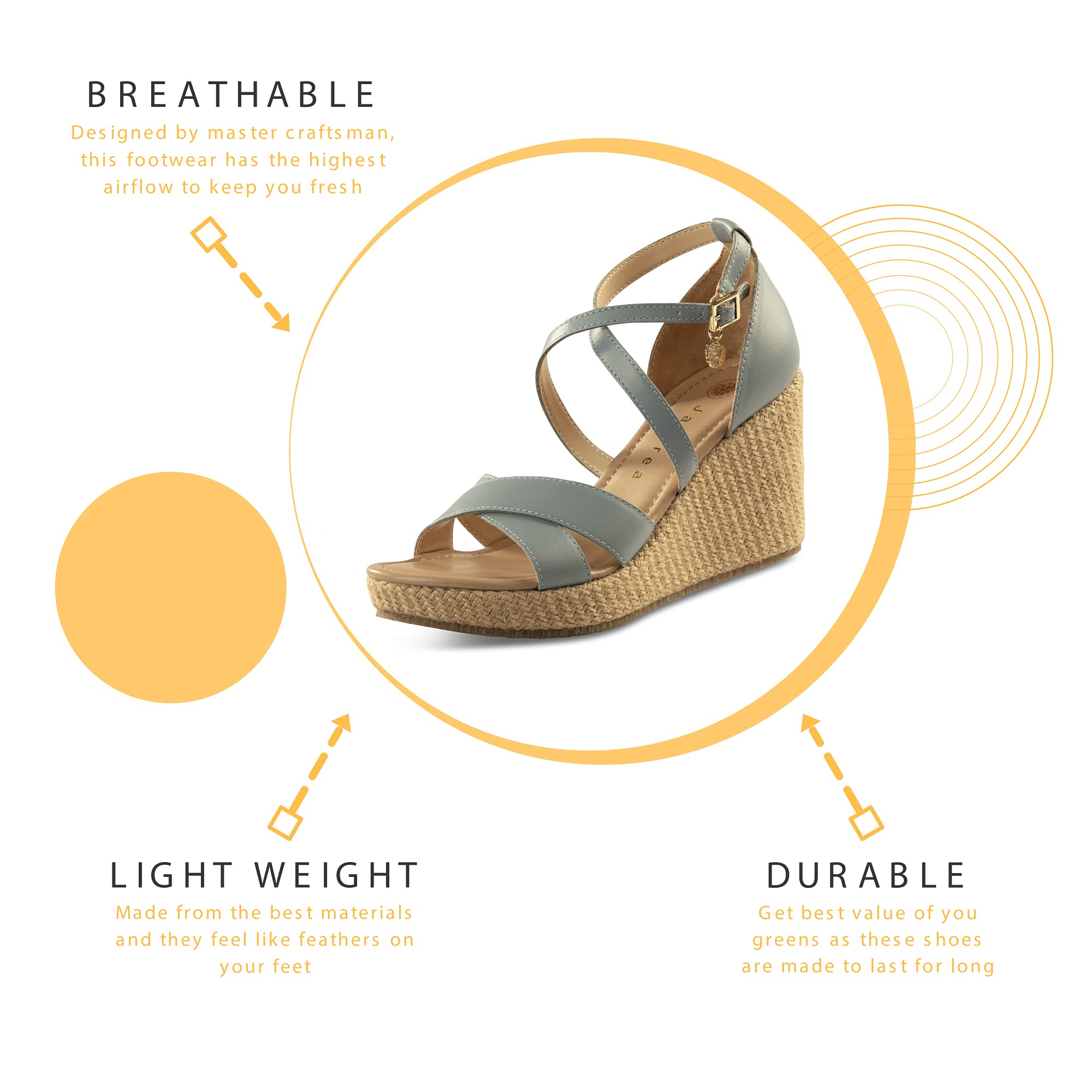 JATAREA Women's Leather Wedge Sandals - Comfortable Summer Casual Shoes for Beach, Vacation & Everyday Wear