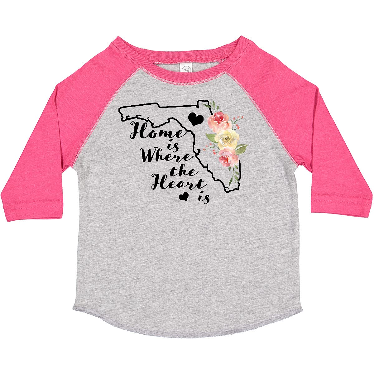 Inktastic Florida Home Where The Heart is Watercolor Floral Toddler T-Shirt - Cute Baby Clothes for Vacation, Family Photos & Everyday Play