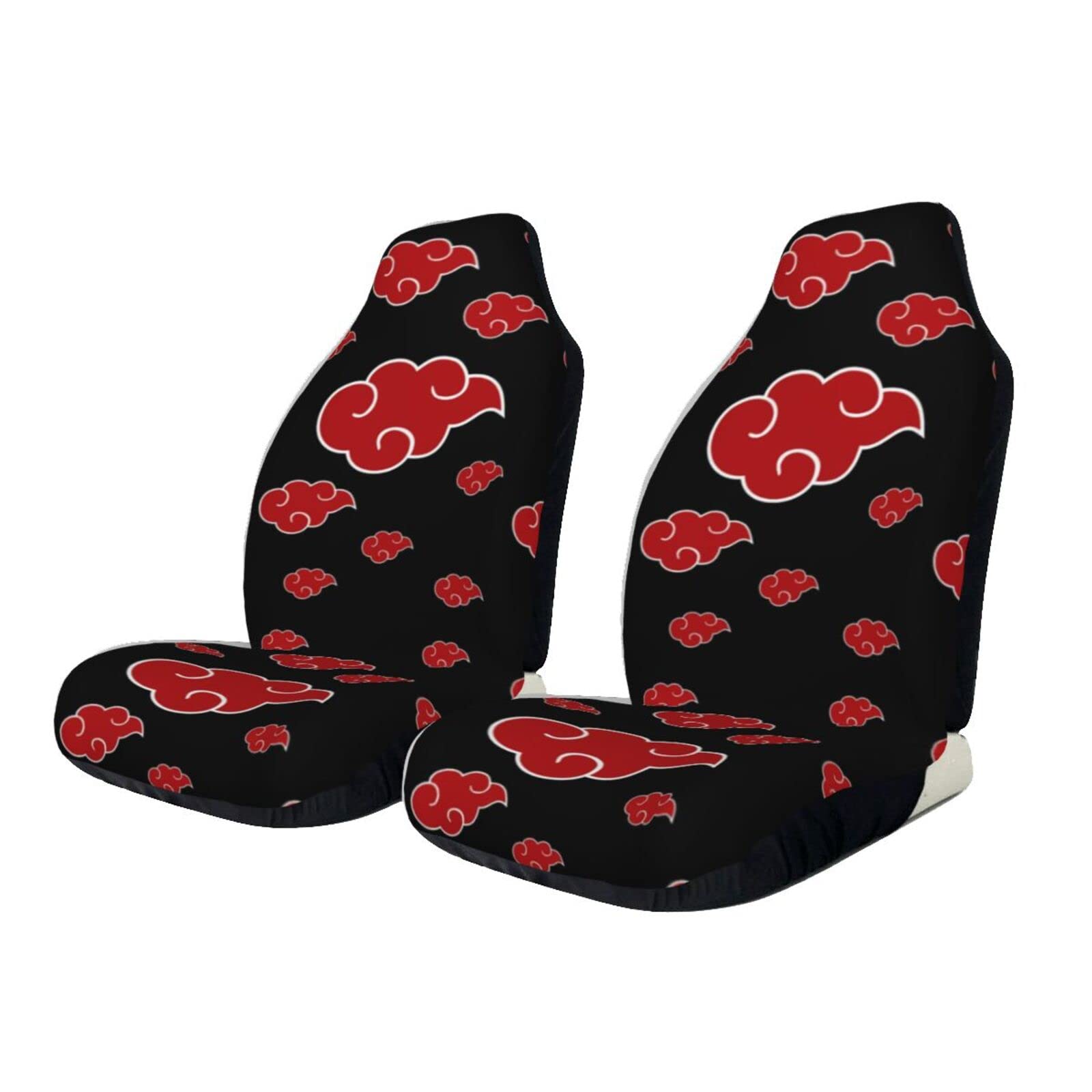 Anime Red Cloud Pattern Car Seat Covers 2-Piece Set | Universal Fit for Cars, Sedans, SUVs & Vans | Baja Front Bucket Seat Protectors with Saddle Blanket Design | Perfect for Anime Fans, Road Trips & Vehicle Protection