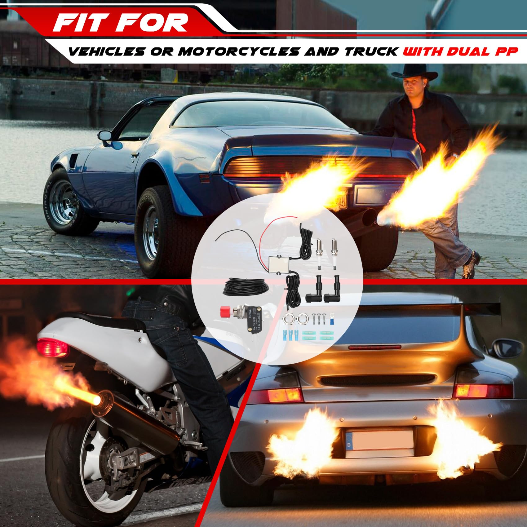 Dual Flamethrower Kit for Motorcycles, Cars & Trucks - Complete Exhaust Flame Thrower Kit with All Installation Accessories - Perfect for Car Shows, Racing Events & Custom Vehicle Upgrades