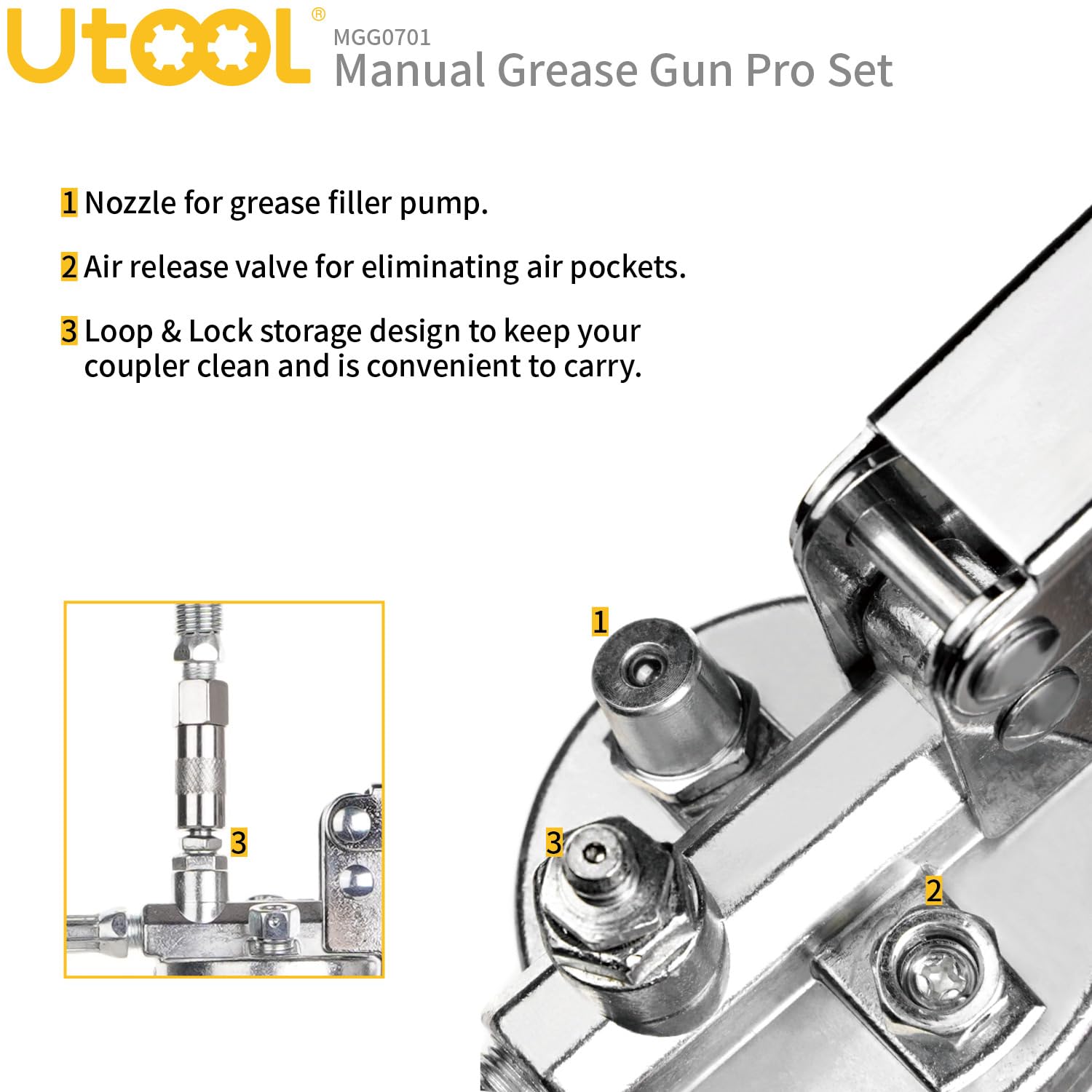 UTOOL 8000 PSI Heavy Duty Pistol Grip Grease Gun Kit - 14 oz Capacity with 20