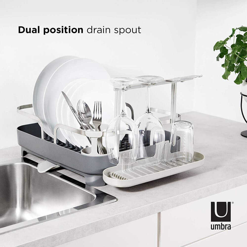 Umbra Holster Deluxe Dish Rack - Premium Countertop Drying Rack for Dishes & Utensils, Space-Saving Kitchen Organizer, Charcoal Grey - Perfect for Small Kitchens & Apartments