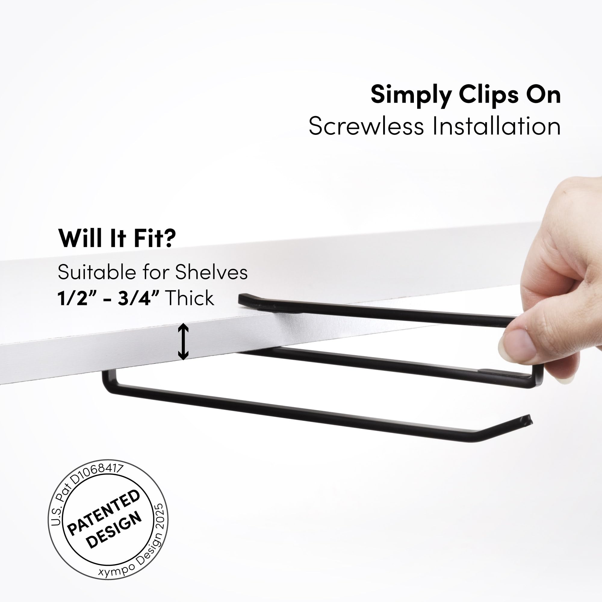 Space-Saving Coffee Mug Hanger for Kitchen Cabinet - No Screw Installation, Holds Cups, Mugs & Utensils (2 Pack) - Fits Shelves up to 3/4