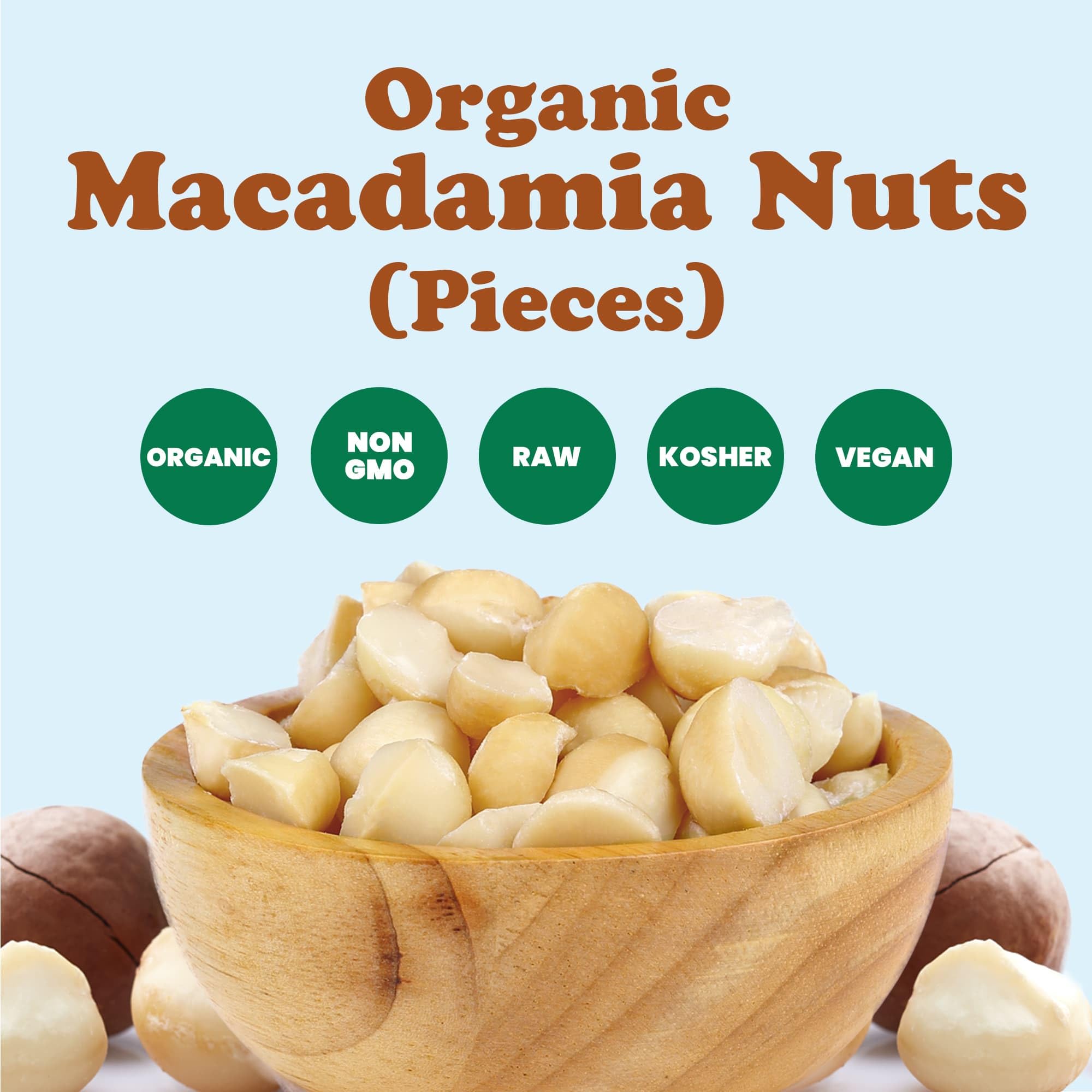 Organic Macadamia Nut Halves & Pieces, 12 Pounds – Raw, Unsalted, Non-GMO, Vegan, Kosher, Bulk Keto Snack | Healthy Fats Source | Perfect for Salads, Yogurt, Cereal, Baking & Dessert Toppings | Great for Keto, Paleo & Vegan Diets