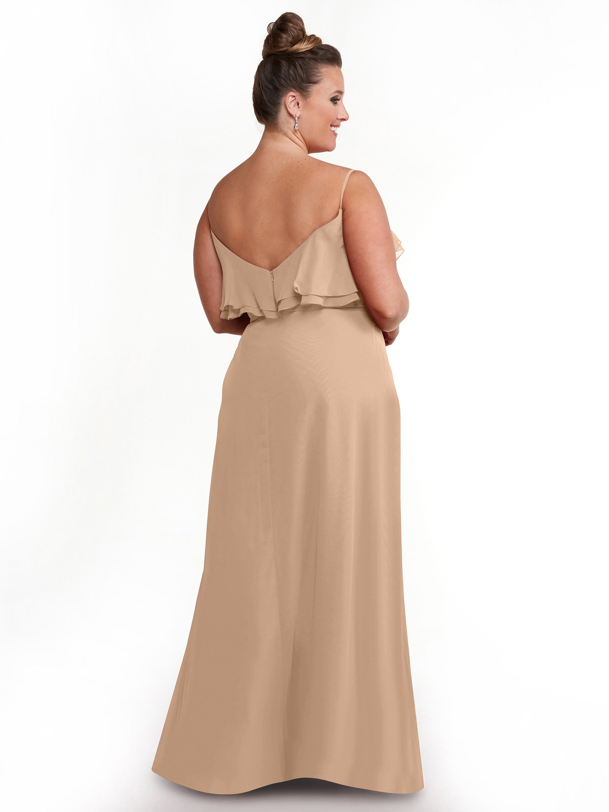 Elegant 80146 Sheath Chiffon Bridesmaid Dress with Ruffled Neckline - Perfect for Weddings, Formal Events & Special Occasions