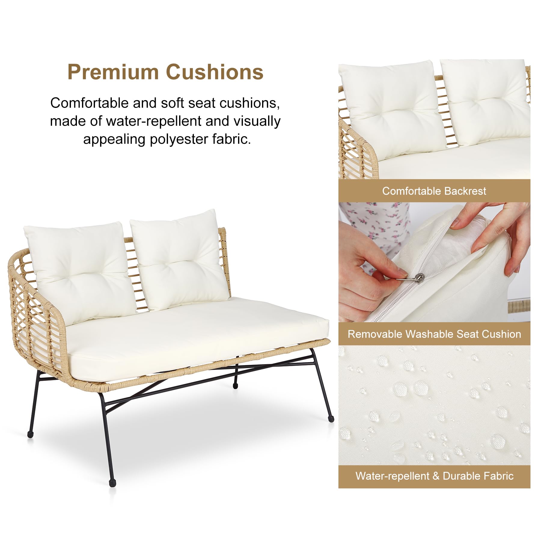 GARVEE 4-Piece Boho Outdoor Patio Furniture Set - L-Shaped Sectional Sofa with Thick Cushions & Tempered Glass Coffee Table - Perfect for Deck, Backyard, Porch & Garden Relaxation