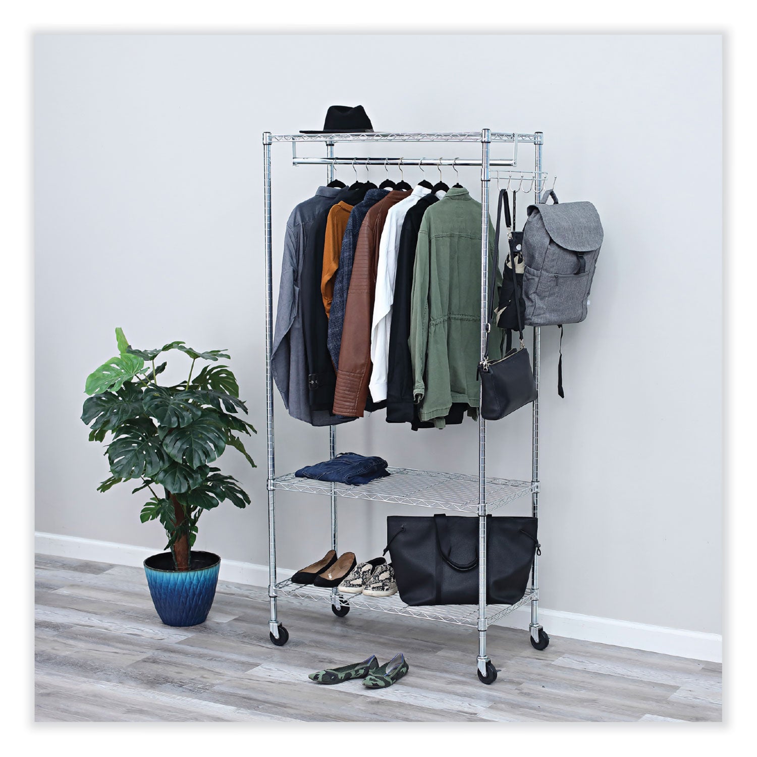 Alera® Heavy Duty Wire Shelving Garment Rack - 30 Garments Capacity, 36