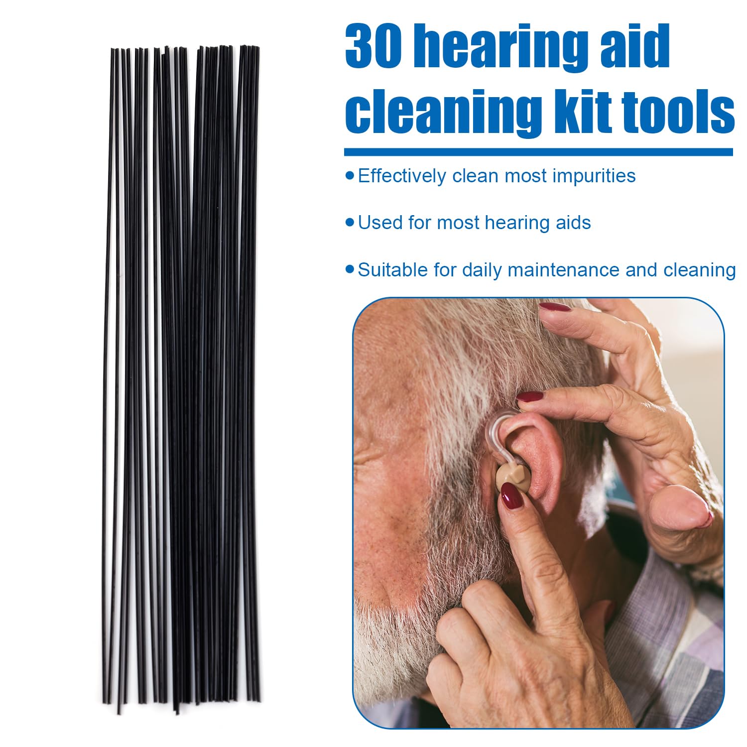 30pcs Hearing Aid Pipe Cleaners - Professional Hearing Amplifier Cleaning Needle Kit with Earbud Tube Cleaning Wires | Essential Hearing Aid Accessories for Daily Maintenance & Hygiene | Perfect for Travel, Home & Office Use