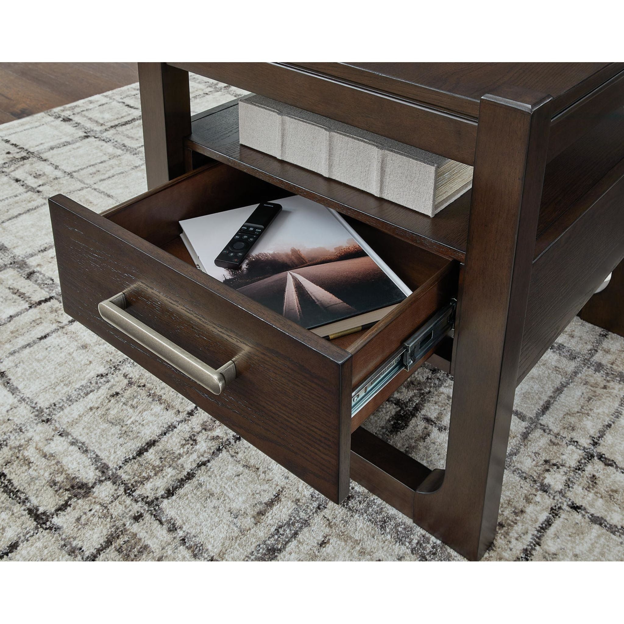 Breckington End Table - Dark Brown Wood Nightstand for Living Room, Bedroom & Office - Modern Side Table with Storage Shelf