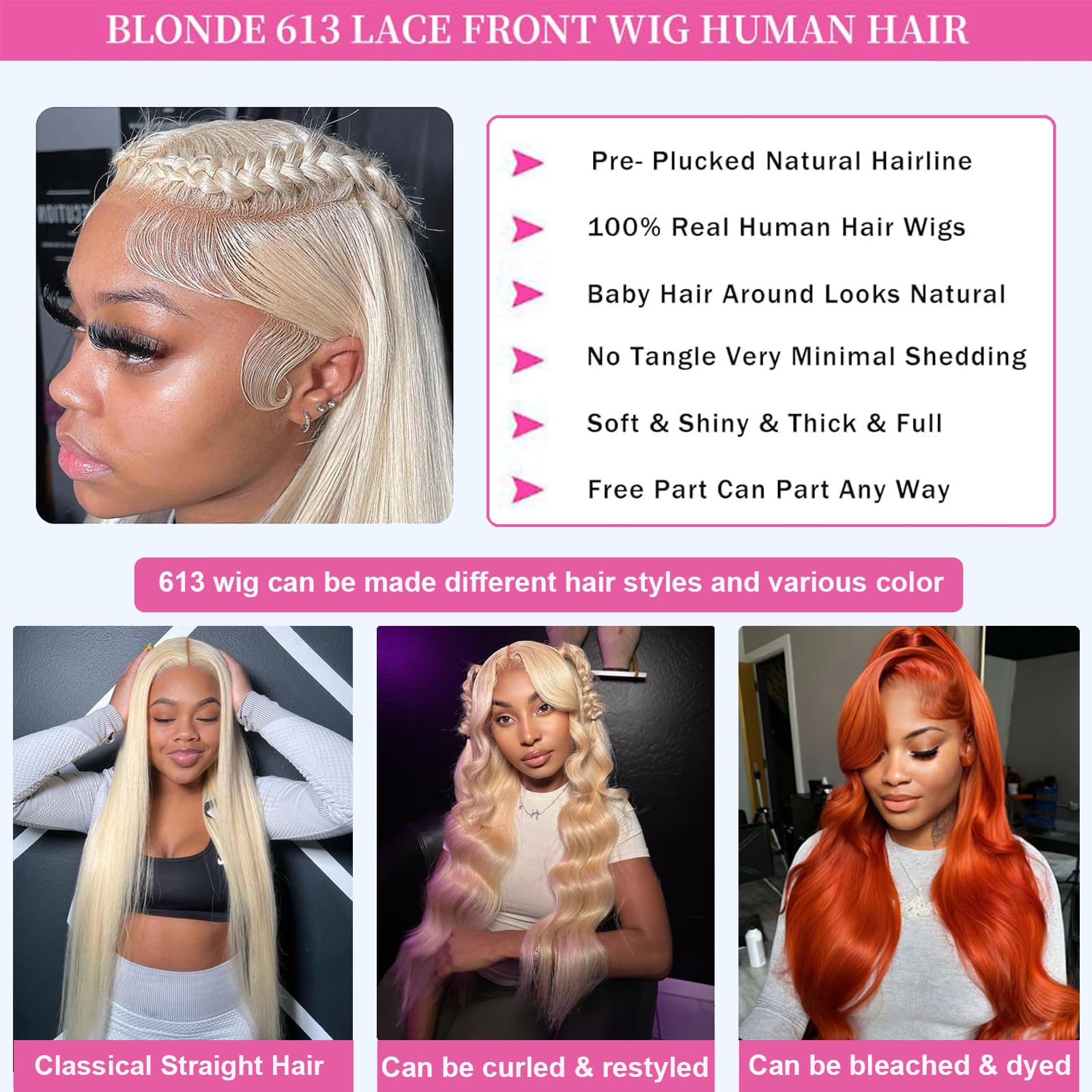 613 Blonde 13x6 HD Lace Front Wig - 30 Inch Straight Human Hair Wig with Pre-Plucked Baby Hair & 180% Density | Perfect for Cosplay, Daily Wear & Special Occasions