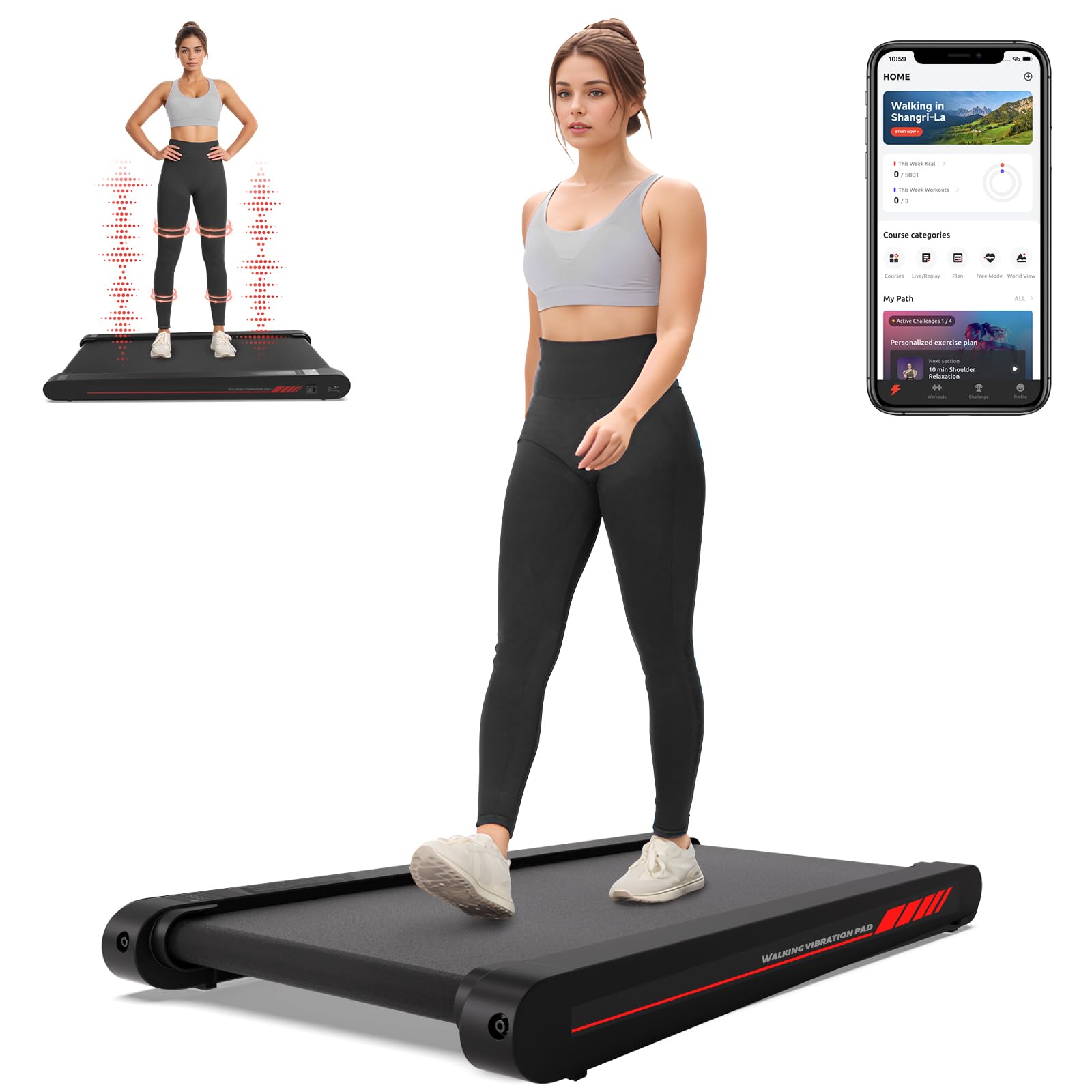 Sperax 4-in-1 Vibration Plate Exercise Machine & Under Desk Treadmill - 350 Lb Capacity Portable Walking Pad with APP - Home Fitness Equipment for Weight Loss, Circulation & Muscle Toning - Perfect for Office, Home Workout & Small Spaces