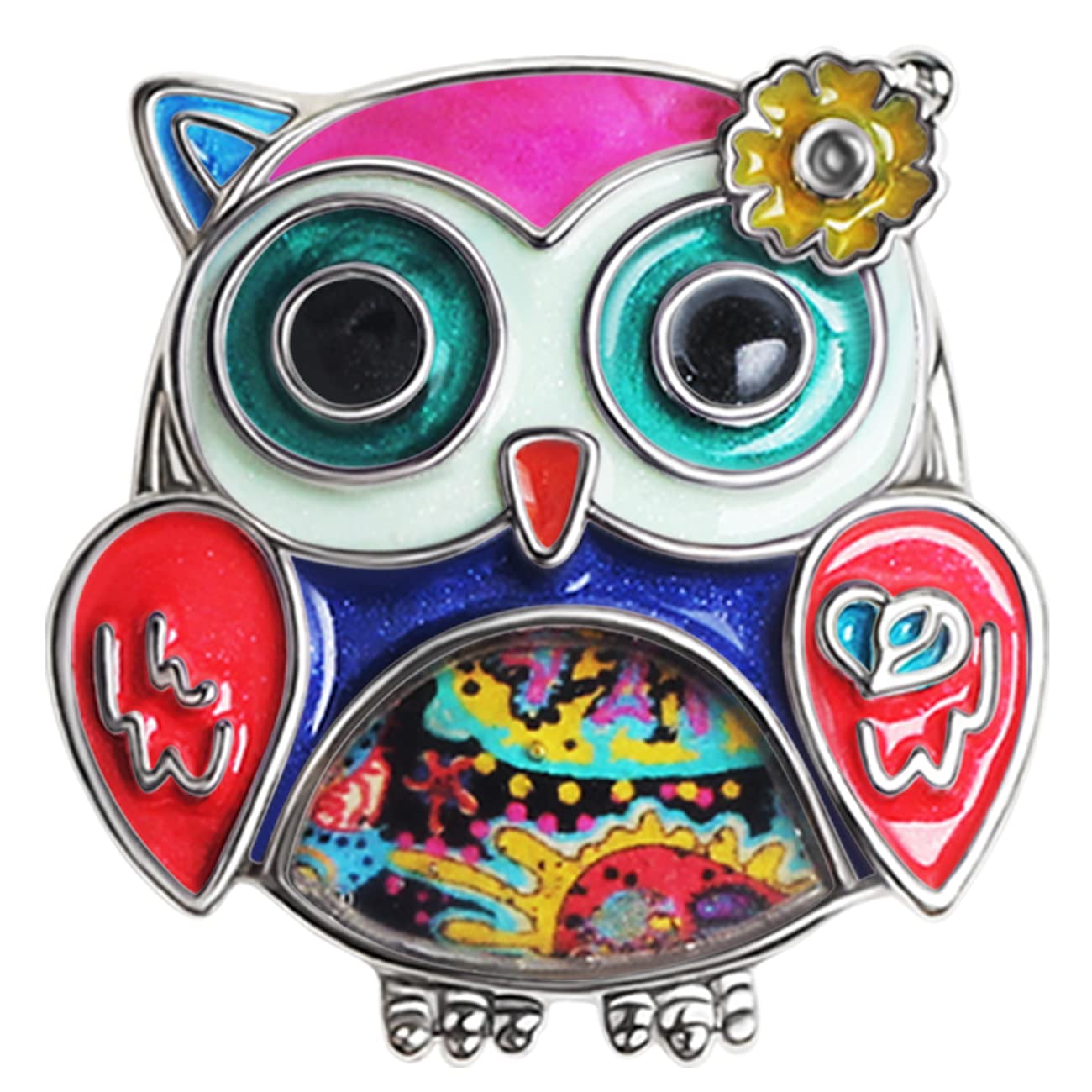 DOWAY Enamel Flower Owl Brooch Pin - Elegant Cute Owl Jewelry Gift for Women - Perfect for Dresses, Coats, Scarves & Fashion Accessories