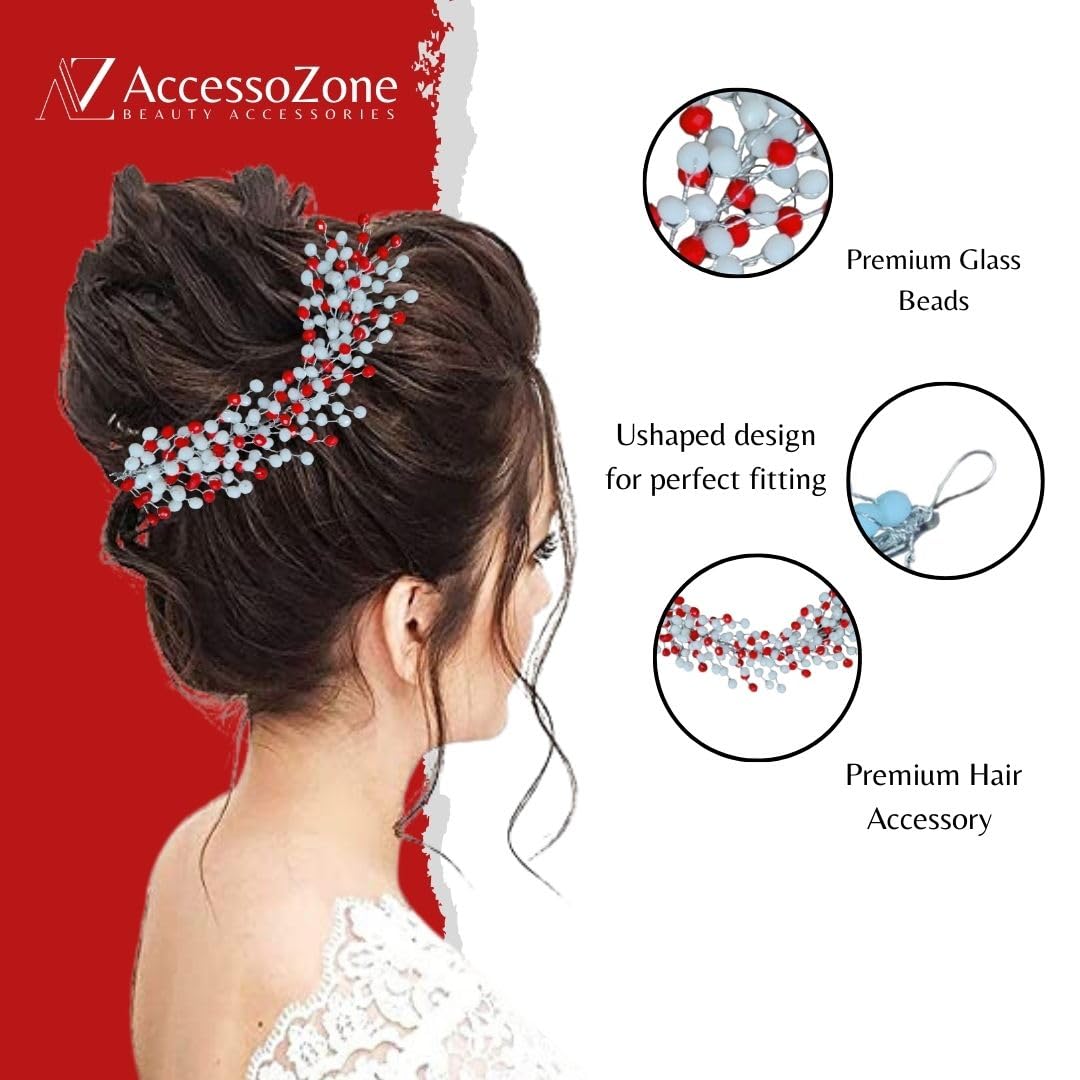 Premium Beads & Crystal Hair Accessories for Girls & Women - Elegant Juda Bun, Updo Hairstyle Headpieces for Wedding, Party & Special Occasions | Perfect for Bridal, Prom, Formal Events & Everyday Glam