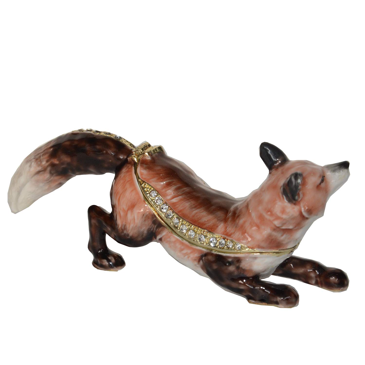 Fox Trinket Box - Wild Animal Figurine Jewelry Box with Bejeweled Design, Metal Tabletop Giftware & Necklace Holder - Perfect for Home Decor, Gift Giving and Jewelry Storage