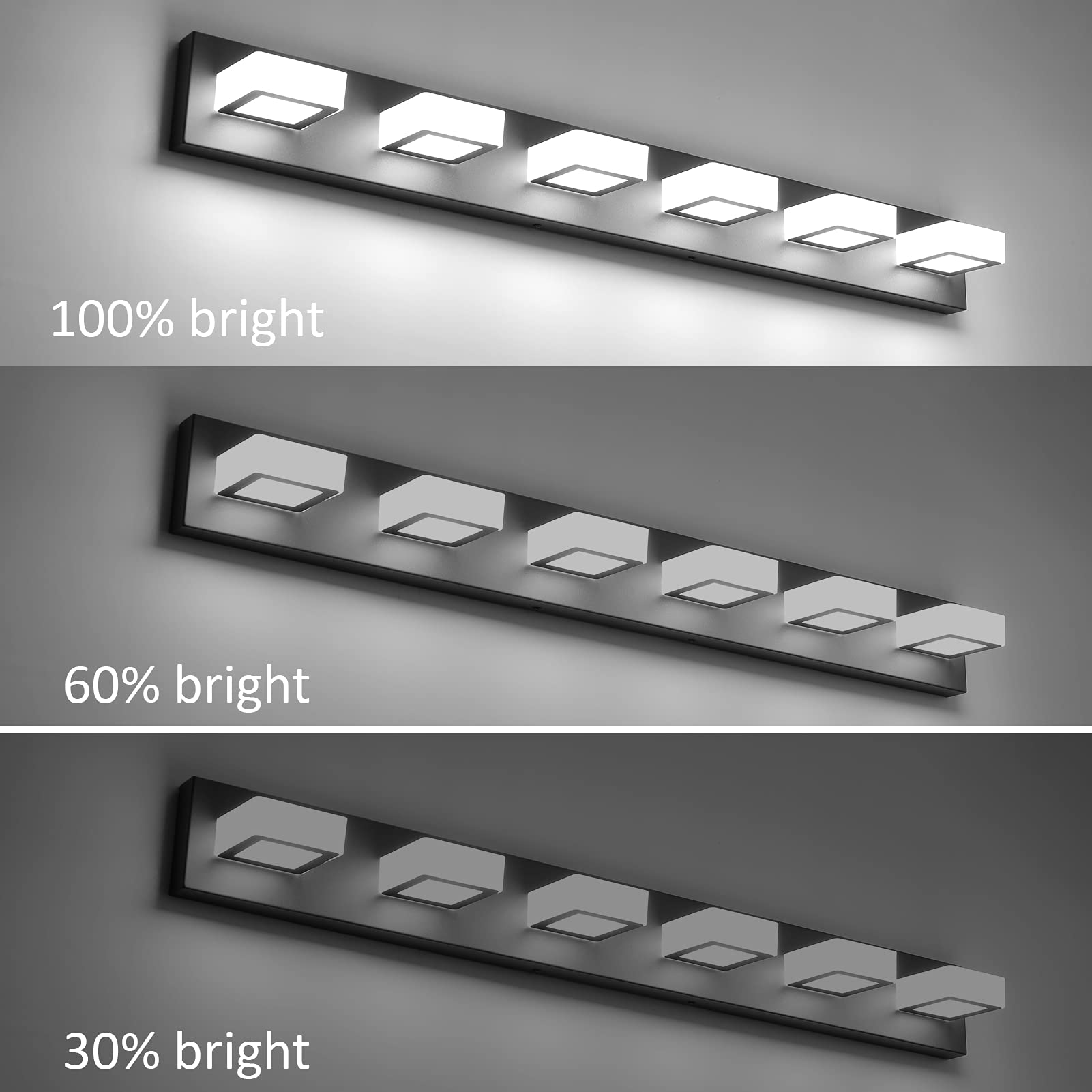 Ralbay 6-Light Dimmable LED Bathroom Vanity Light - Matte Black Modern Wall Sconce with Acrylic Shade, 6000K Cool White - Perfect for Mirror Lighting, Powder Room & Spa-Style Bathroom Decor