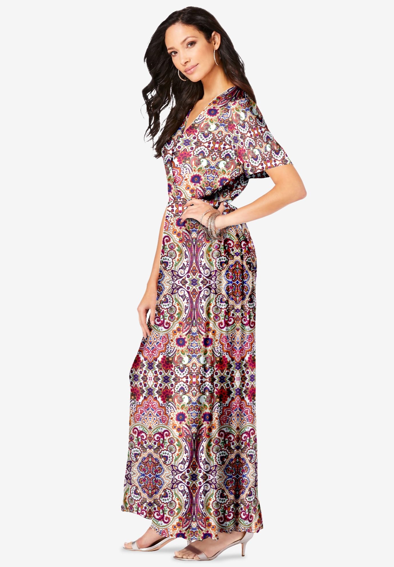 Romantic Plus Size Wrap Maxi Dress for Women - Flowy Long Summer Dress with V-Neck & Belt - Perfect for Beach Vacations, Date Nights & Special Occasions