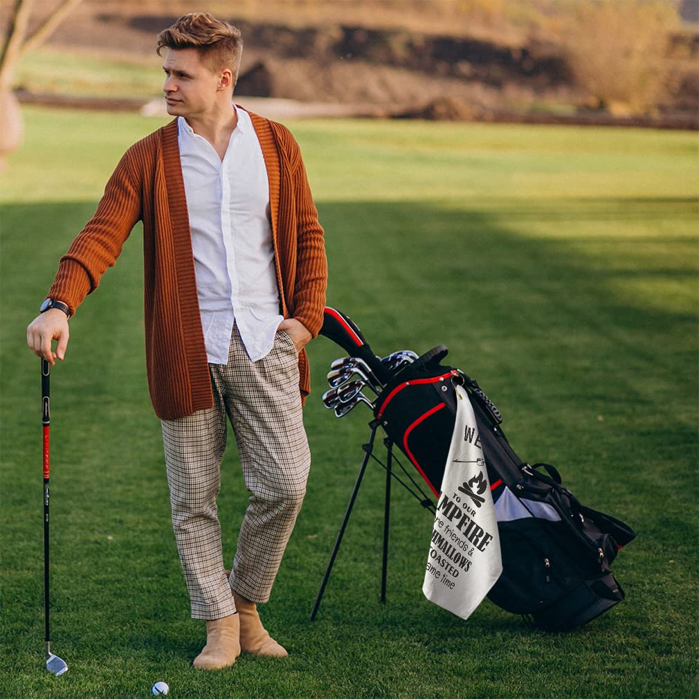 Custom Fathers Day Golf Towel - Personalized Campfire Friends & Marshmallows Design - 100% Cotton Gift for Golfers - Perfect for Golf Courses, Father's Day Gifts & Outdoor Adventures