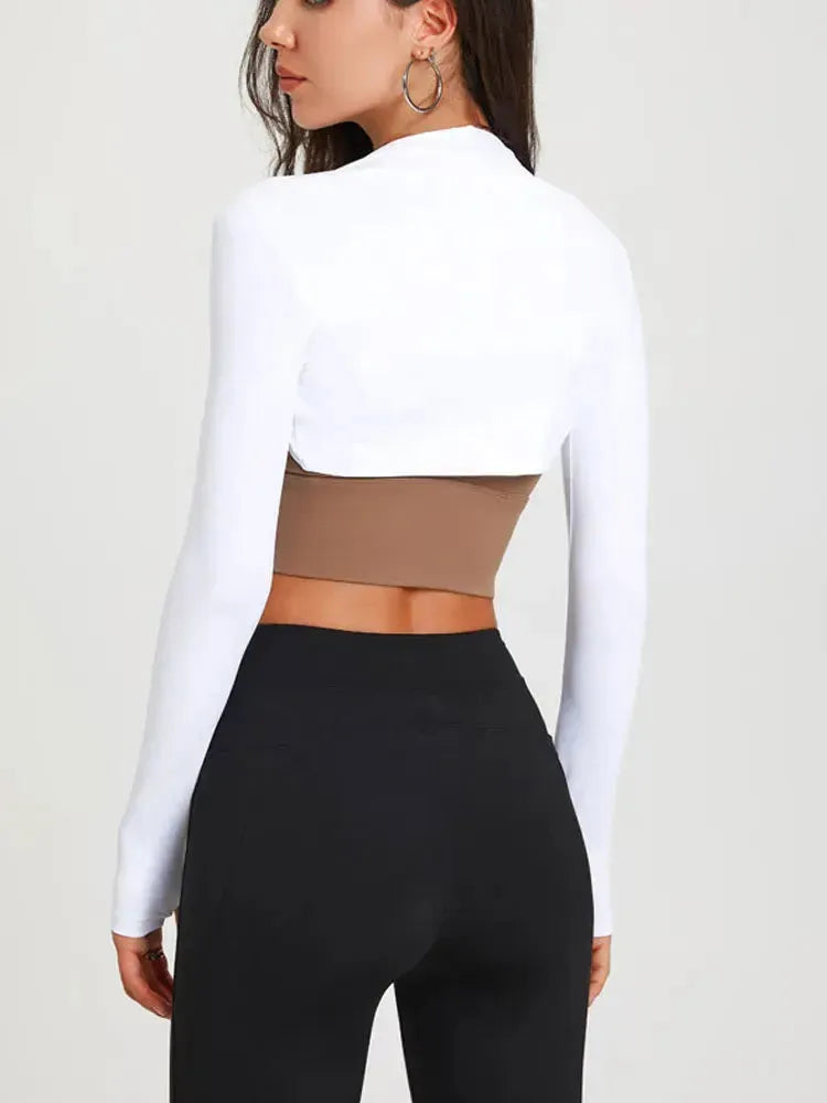 Women's Sports Long Sleeve Yoga Top - Breathable Dance Crop Top with Shawl Collar, Slim Fit Cardigan & Waistcoat for Ballet, Gym Workouts & Fitness - Perfect for Yoga, Dance Classes & Activewear Fashion