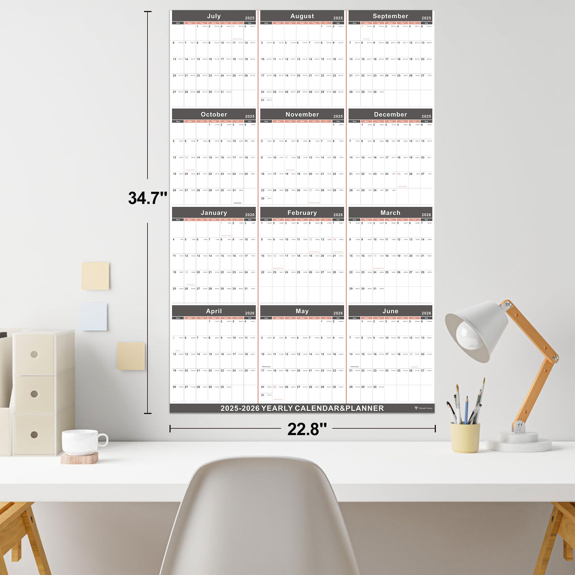 2025-2026 Yearly Wall Calendar & Planner - Large 34.7