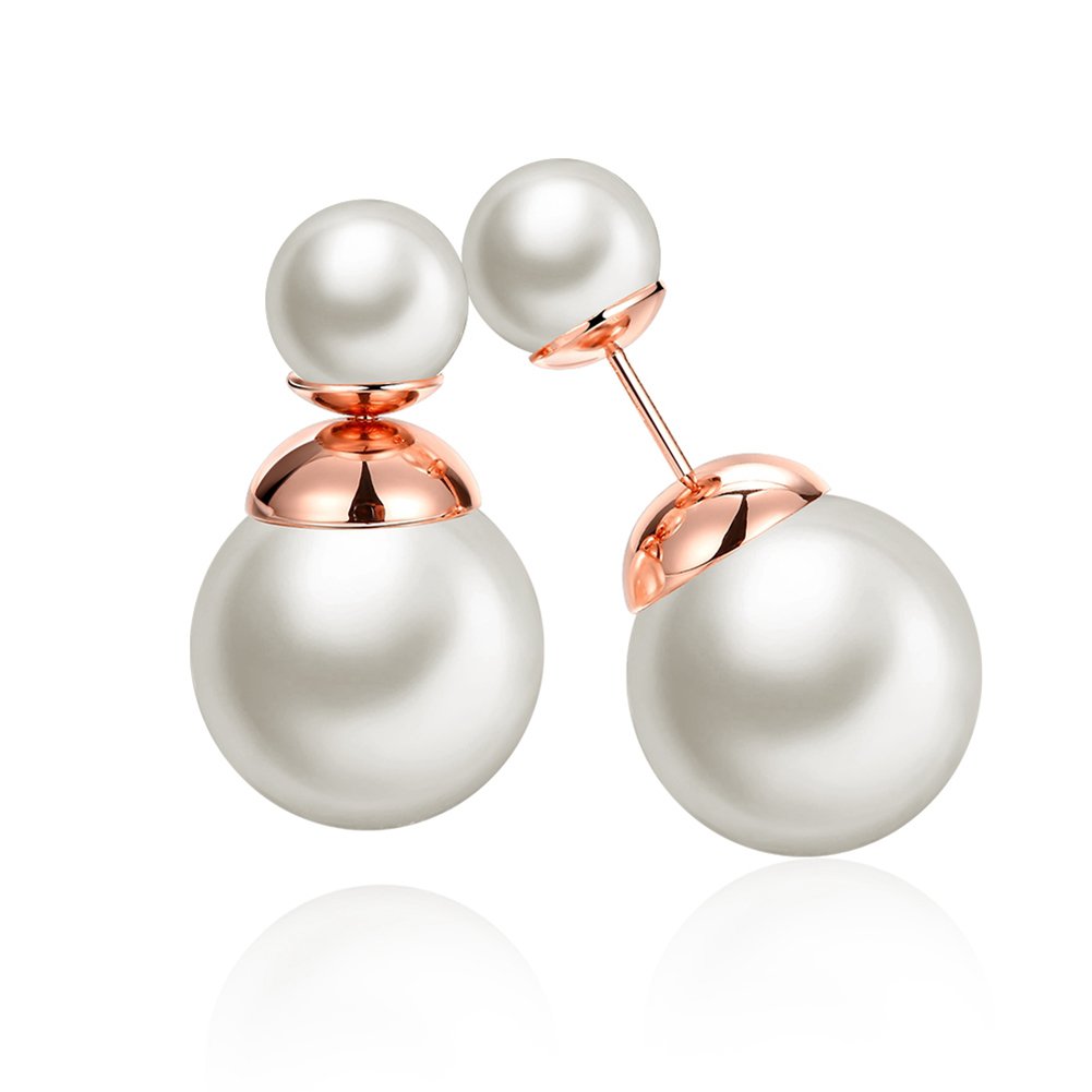 Elegant Double Sided Pearl Stud Earrings for Women - Perfect for Parties & Work