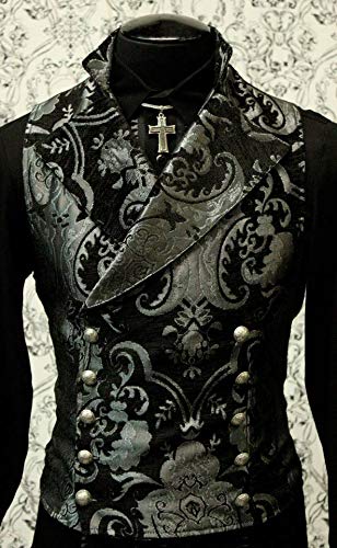 Victorian Gothic Tapestry Vest Jacket for Men - Silver Cavalier Style Coat (Size 42