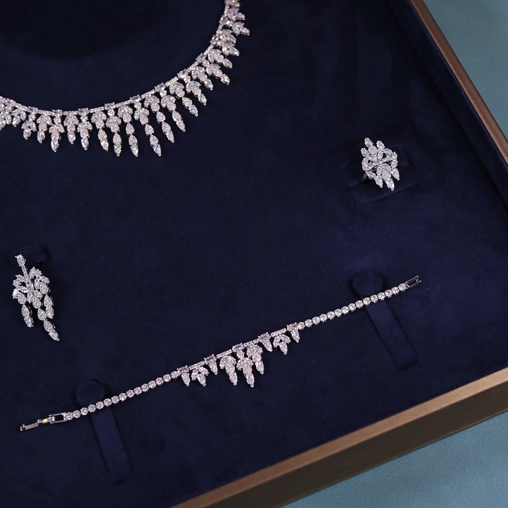 Luxury Geometric Zircon 4PCS Jewelry Set for Women - Dubai Indian African Bridal Necklace Earrings Set - Perfect for Weddings, Parties & Special Occasions