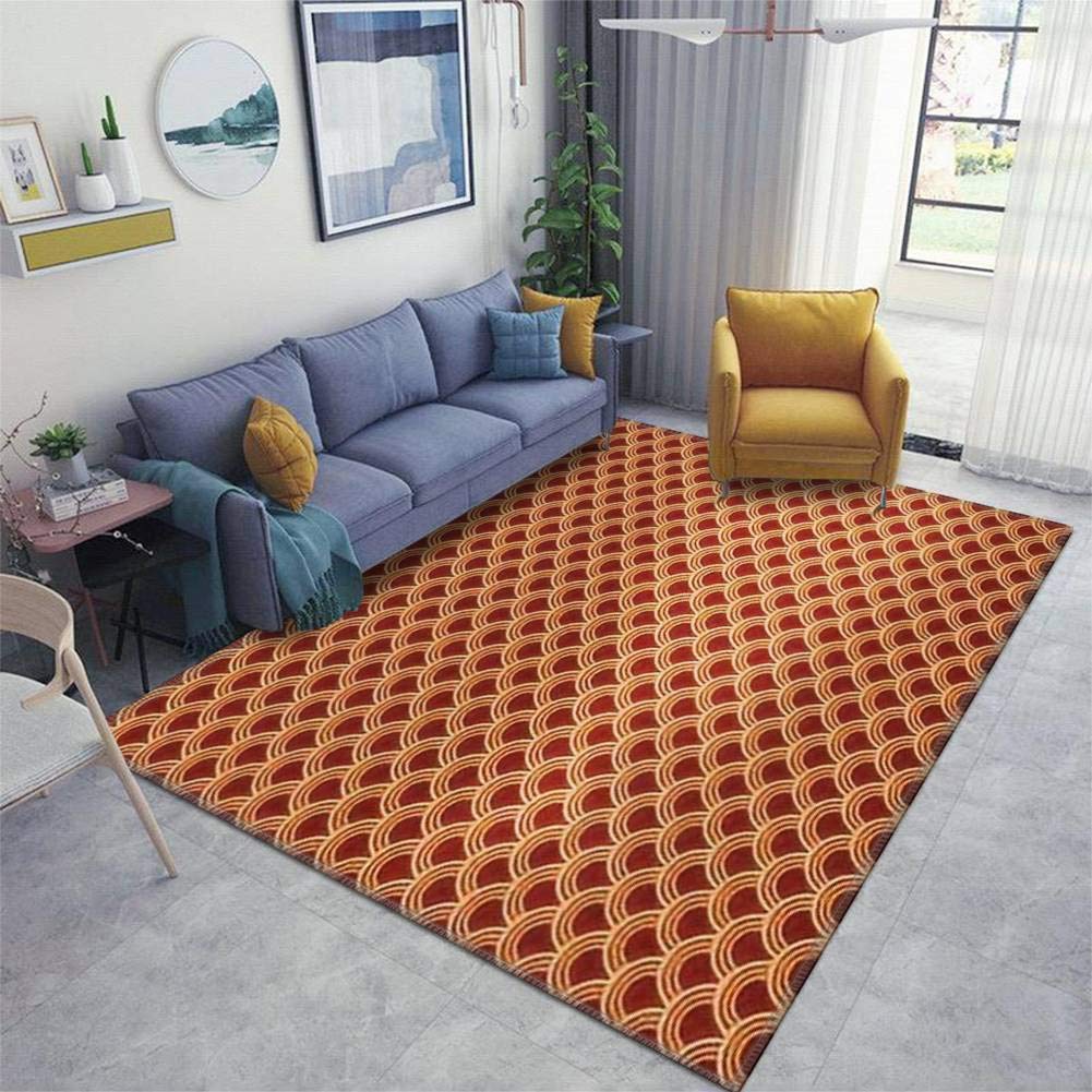 Non-Slip Red and Gold Geometric Pattern Runner Rug - Thickened Home Area Rug Pad for Living Room, Entryway, Indoor & Outdoor Use - Perfect for Chinese New Year Decor and Year-Round Floor Protection
