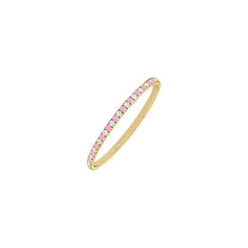 14K Yellow Gold Pink Sapphire and Diamond Eternity Bangle - 2.00 CT TGW - Elegant Jewelry for Women, Perfect for Anniversaries, Weddings & Special Occasions