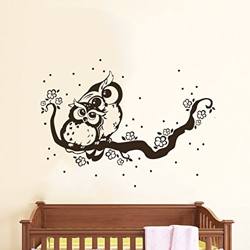 Owl on Branch Wall Decal - Premium Vinyl Sticker for Nursery, Kids Room & Playroom Decor - Easy Peel & Stick Wall Art (6018) - Perfect for Baby Rooms, Children's Bedrooms and Classroom Decorations