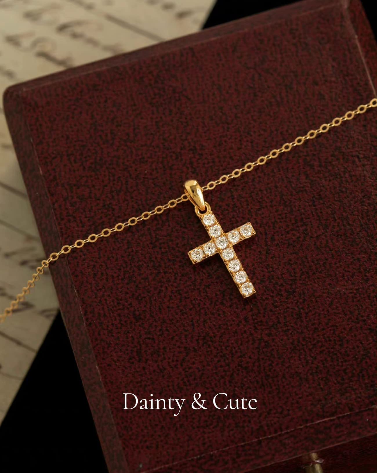 DEARMAY Dainty Cross Necklace for Women - 14K Gold Filled & Sterling Silver Small Layered Cross Pendant Necklace, Thin Chain Choker, Minimalist Aesthetic Jewelry Gift for Her | Perfect for Everyday Wear, Church, Weddings & Special Occasions