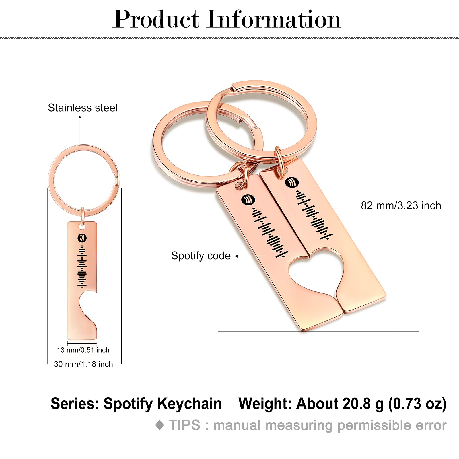 JewelOra 2-Pack Personalized Spotify Keychain - Custom Scannable Music Code Keyring for Couples | Perfect Gift for Anniversaries, Valentine's Day & Music Lovers