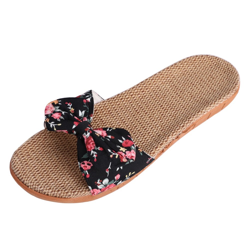 Women's Cute Bowknot Sandals - Soft Sole Open Toe Slippers, Lightweight Breathable Flat Slides for Spa, Casual, Beach & Travel | Japanese Style House Slippers, Bedroom Shoes & Comfortable Footwear (Black-02) - Perfect for Relaxing at Home, Lounging by the Pool or Beach Vacation Getaways