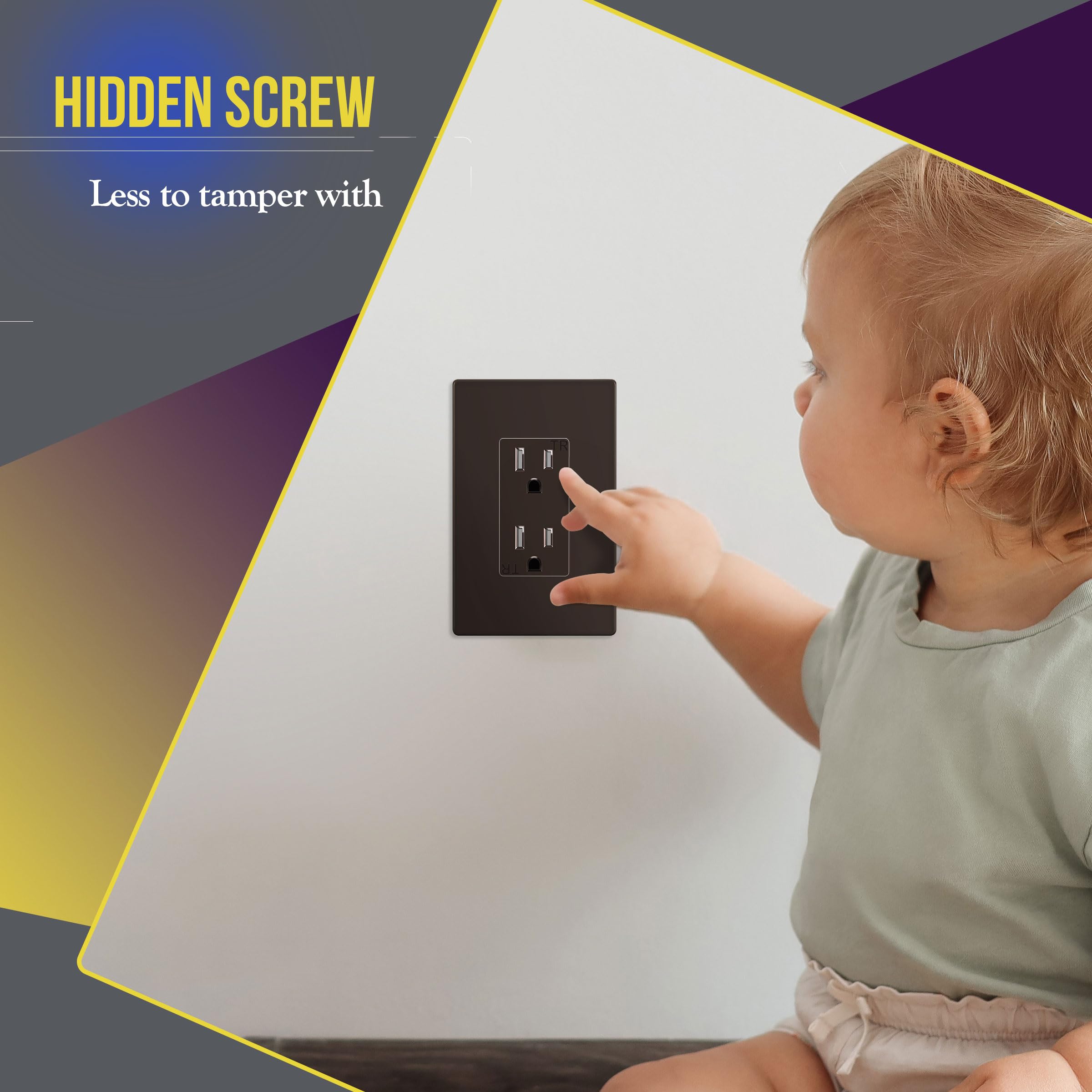 ENERLITES Screwless Decorator Wall Plates - Child Safe Outlet Covers, Glossy Finish, Medium Size 1-Gang 4.88