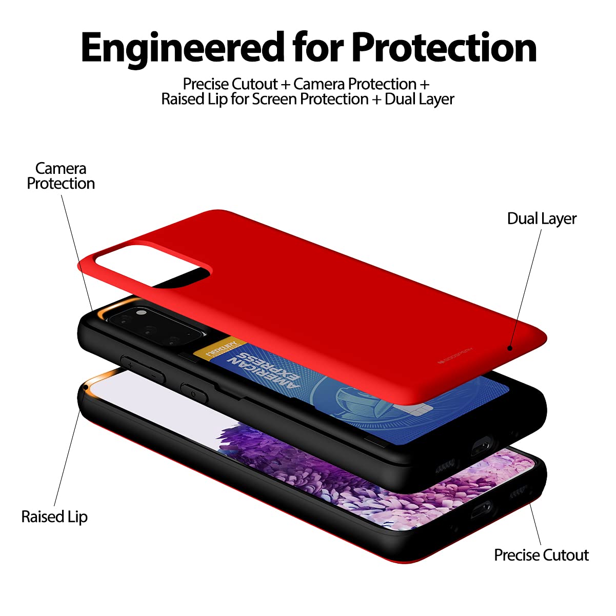 GOOSPERY Galaxy S20 Wallet Case with Card Holder & Kickstand - Slim Protective Dual Layer Bumper Phone Cover (Red) - Perfect for Travel, Work & Everyday Use