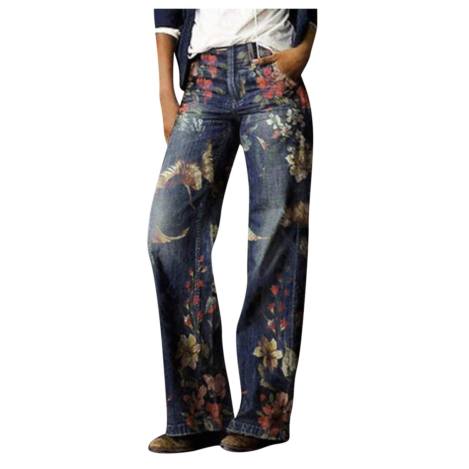 Stylish Women's Printed Beach Casual Jeans - Comfortable Long Pants for Summer Vacation & Outdoor Activities - Fashionable Plus Size Denim Pants for Women