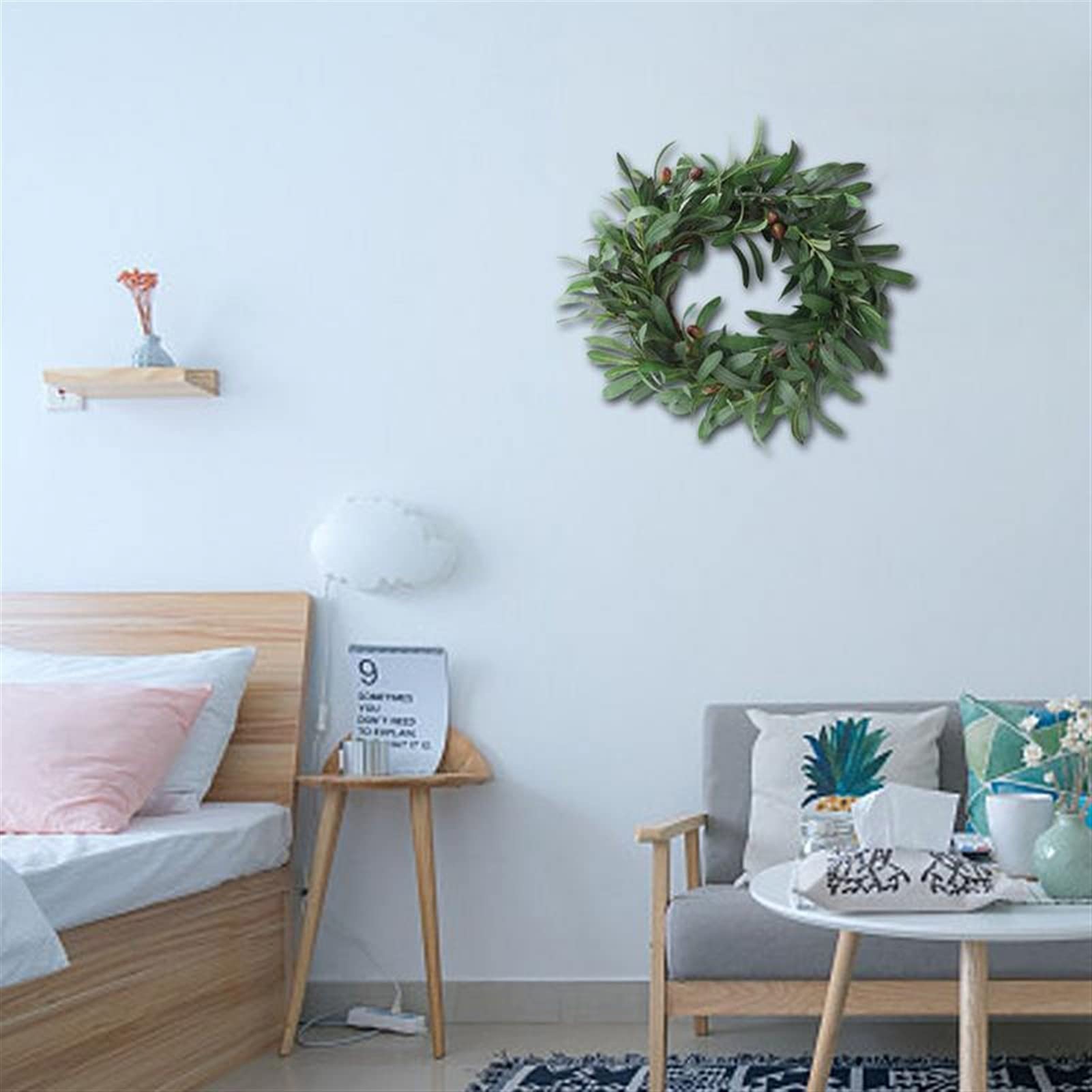 45CM Artificial Olive Leaf Wreath - Fall Wall Hanging Decor for Door, Window, Wedding & Christmas | Peace Garland Home Ornament with Olive Branches - Perfect for Seasonal, Holiday and Home Decorating